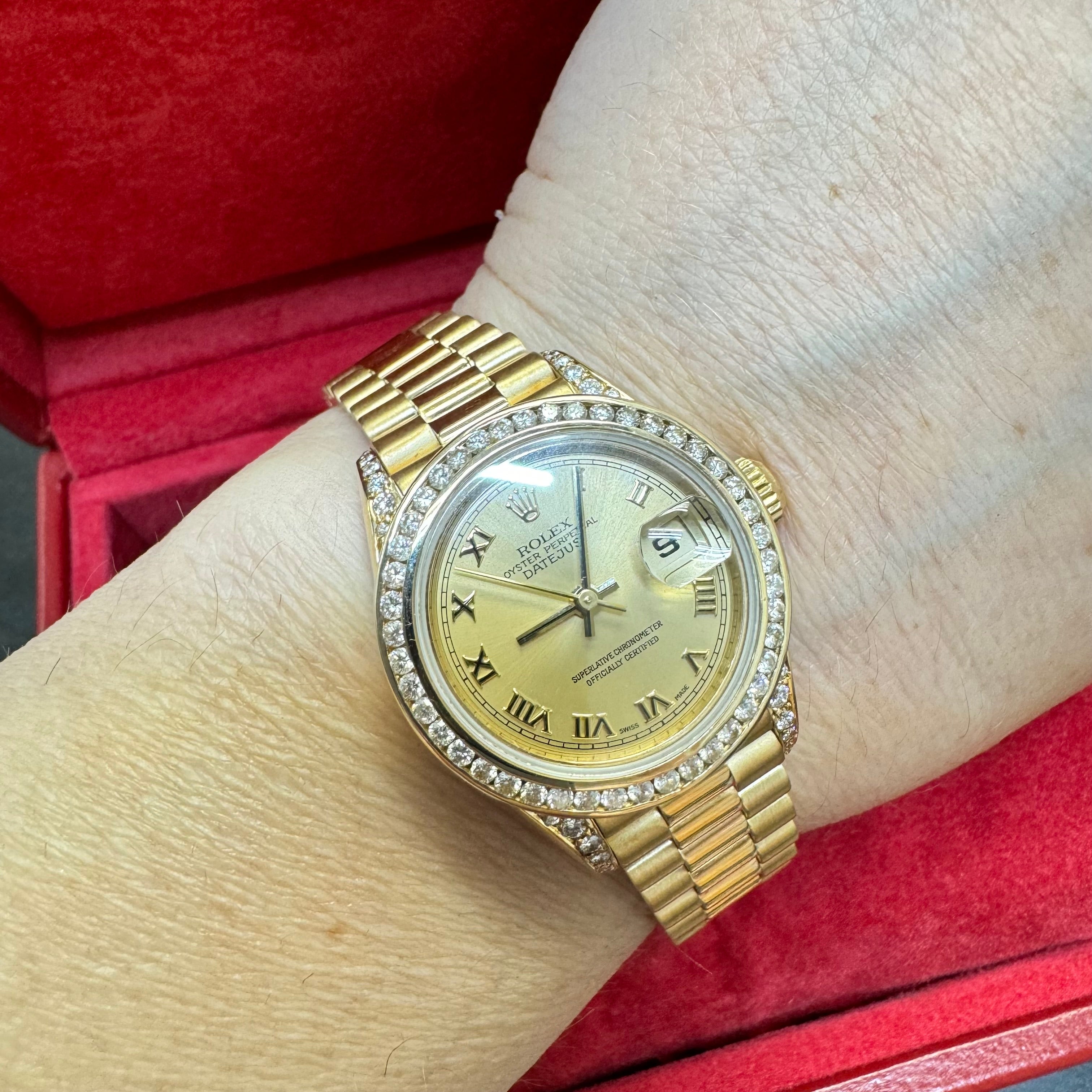 26mm Ladies 18K Gold President DateJust Watch 1996 Diamond Bezel