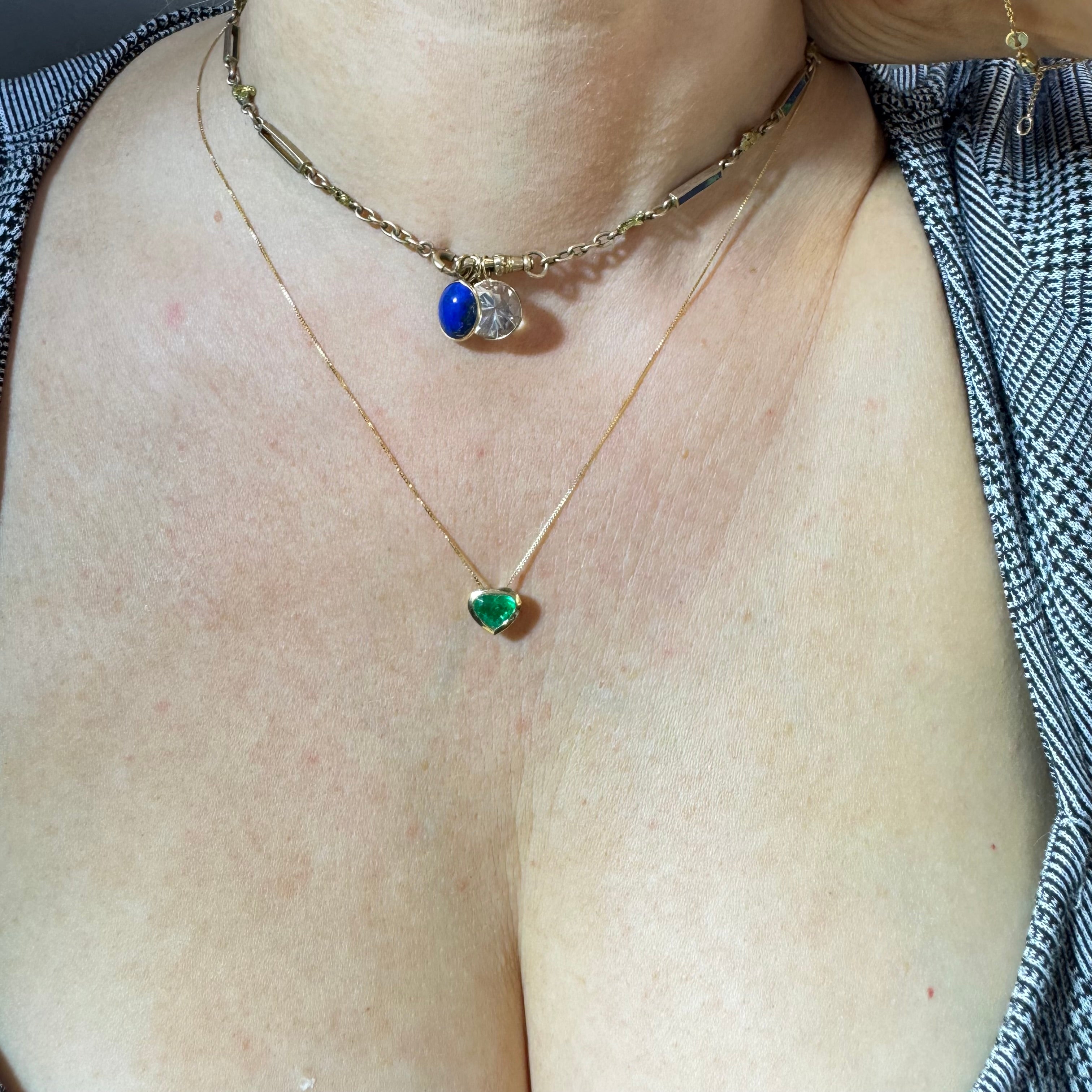 18K Gold Bezel Set Colombian Emerald Necklace