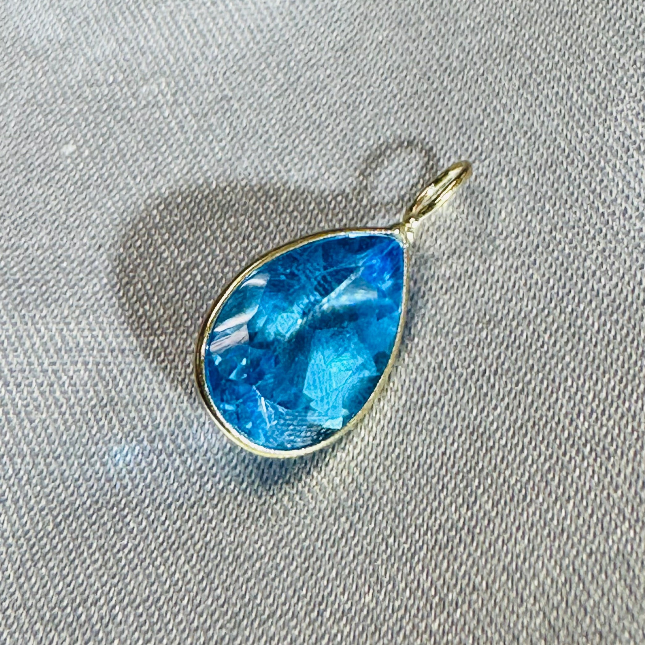 Blue Topaz Charm Pendant 14K Yellow Gold