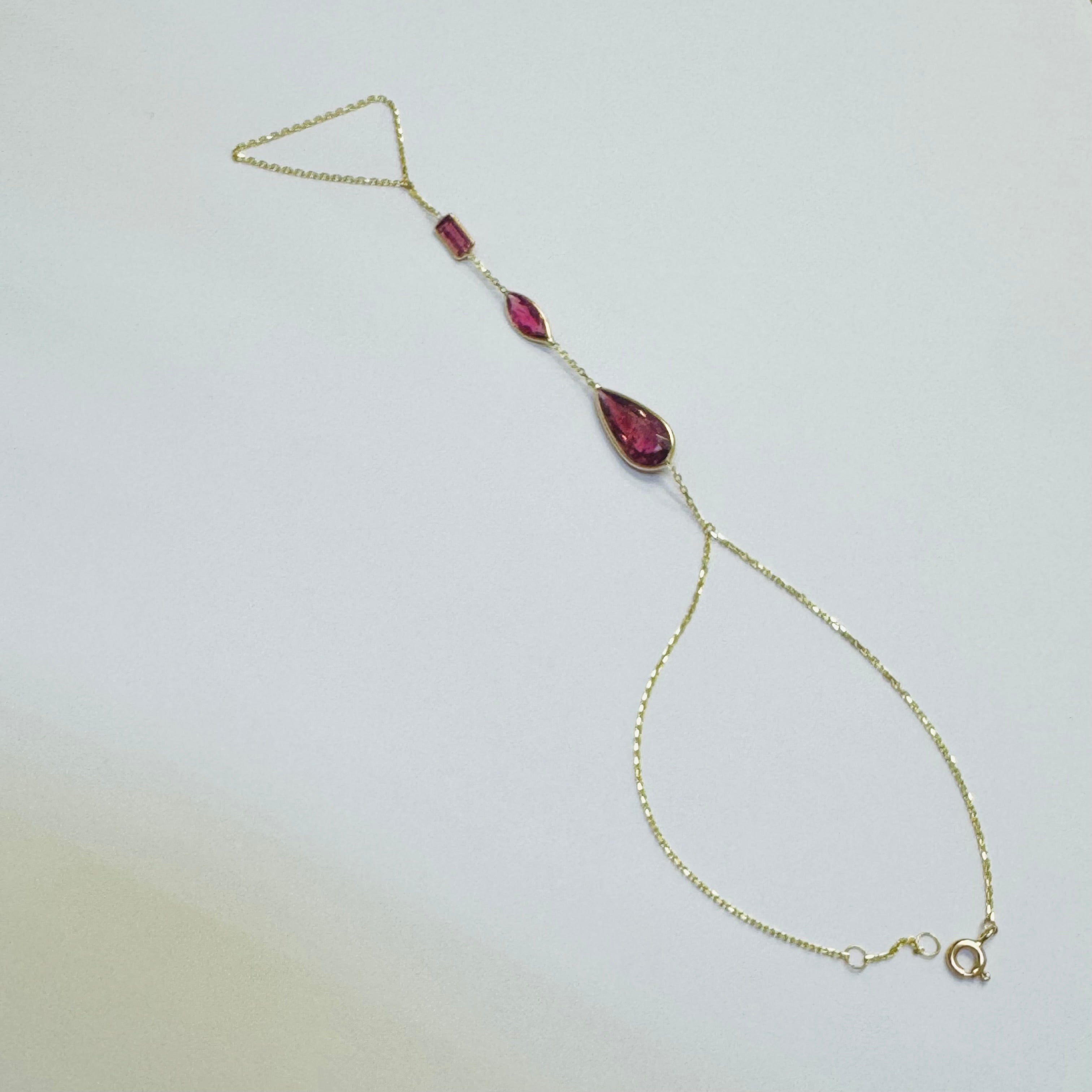 14K Yellow Gold Multi Shape Pink Tourmaline Handchain