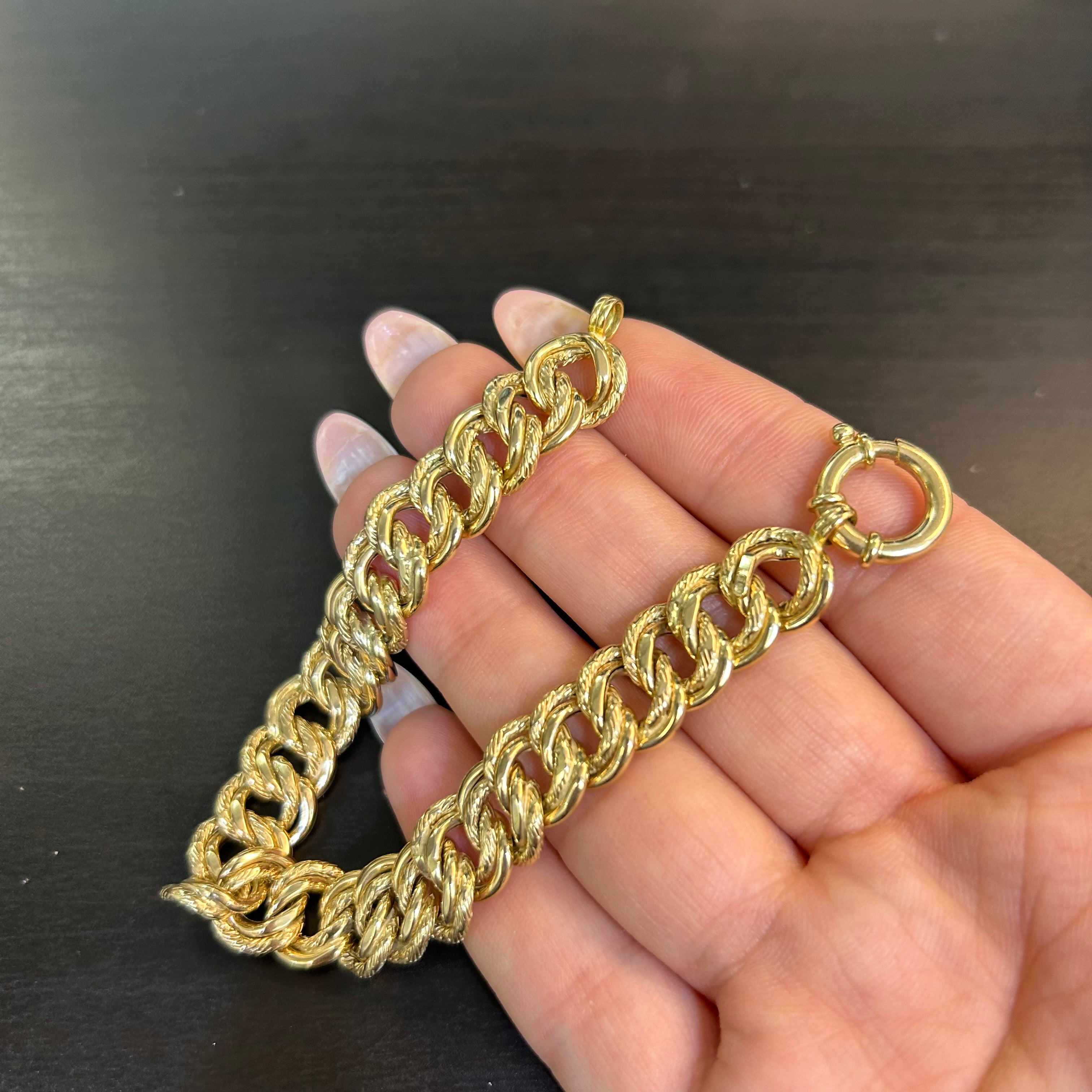 14K Yellow Gold 22mm Textured  Curb Link Bracelet 7.25”