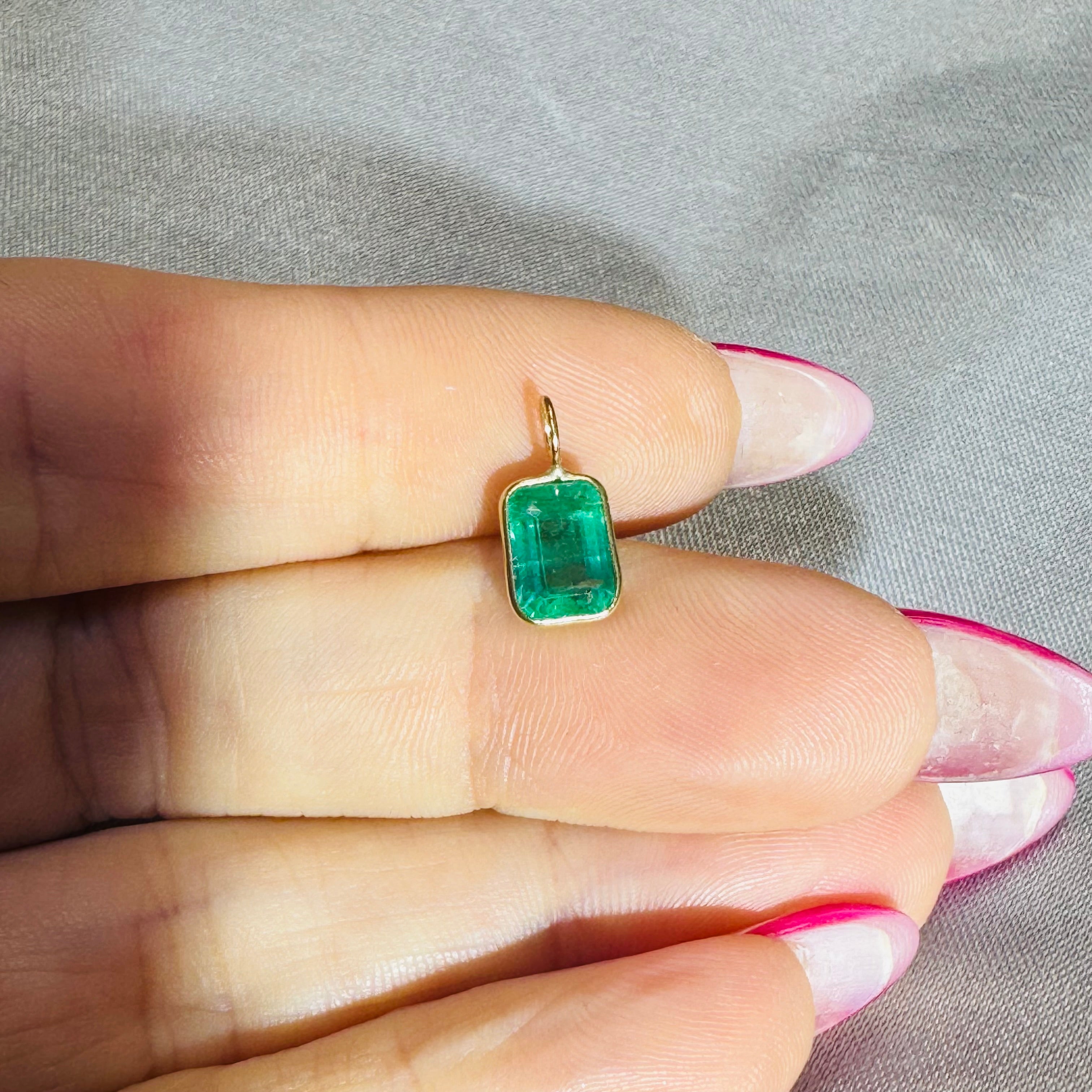 Emerald Charm Pendant 14K Yellow Gold