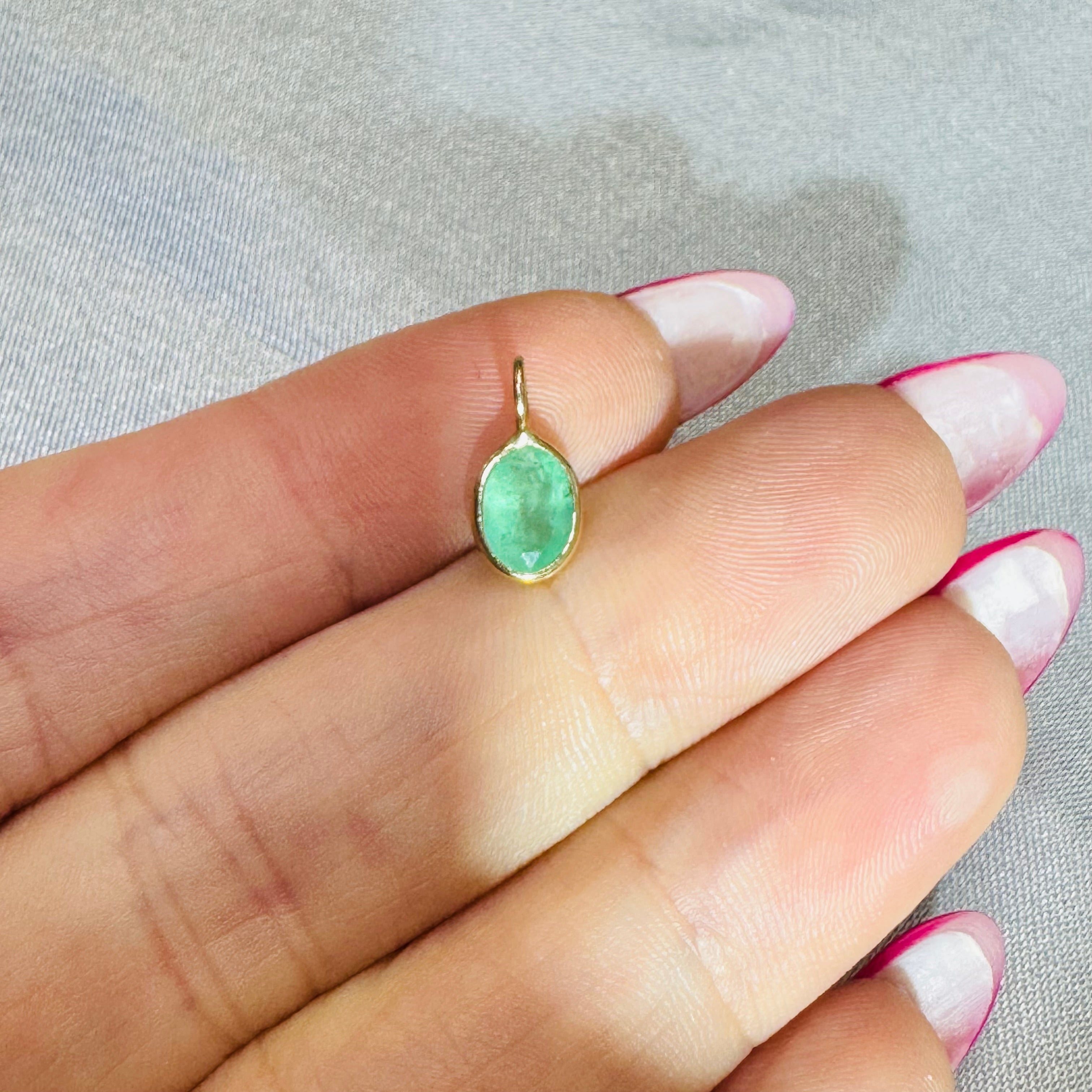 Oval Emerald Charm Pendant 14K Yellow Gold