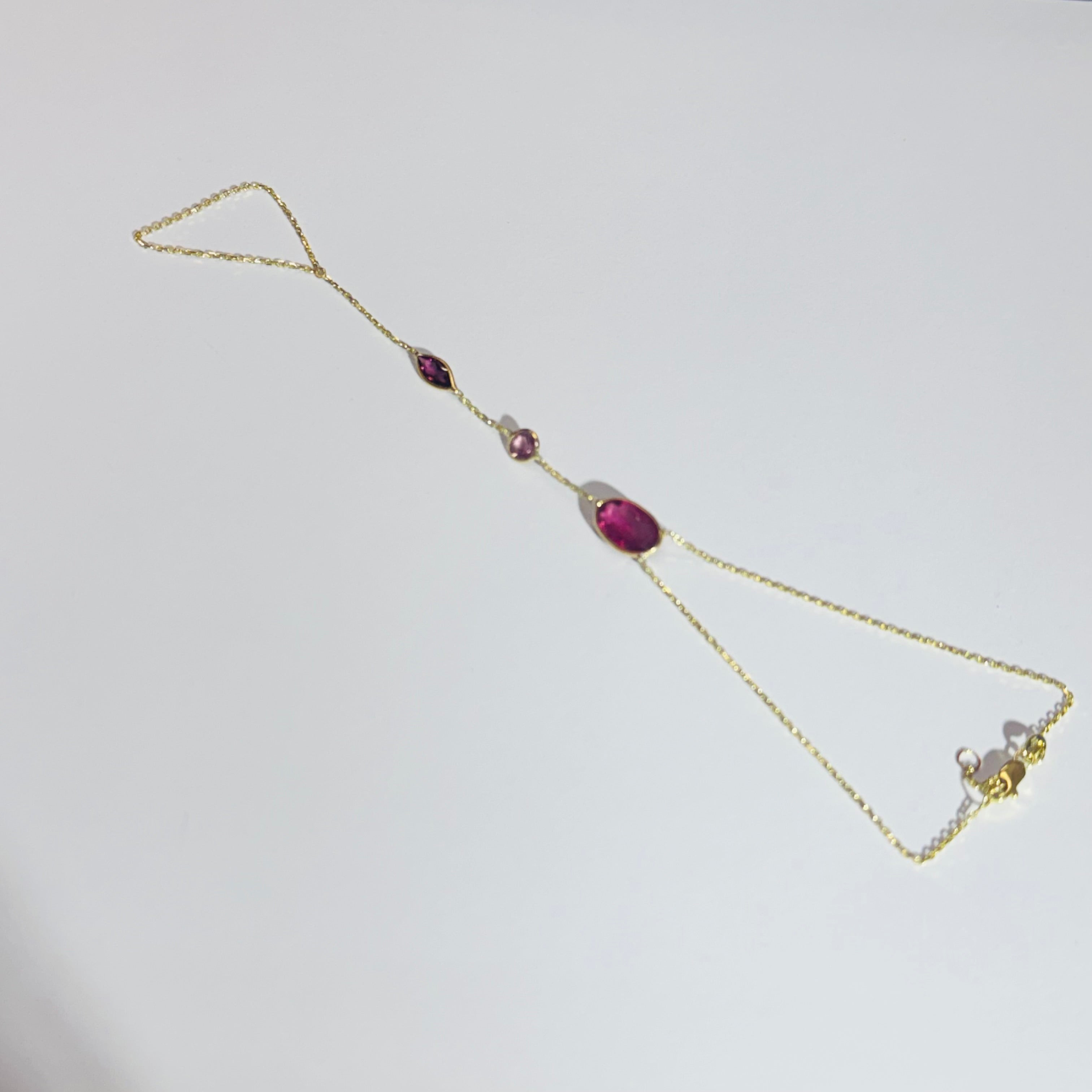 Garnet Tourmaline 14K Yellow Gold Handchain