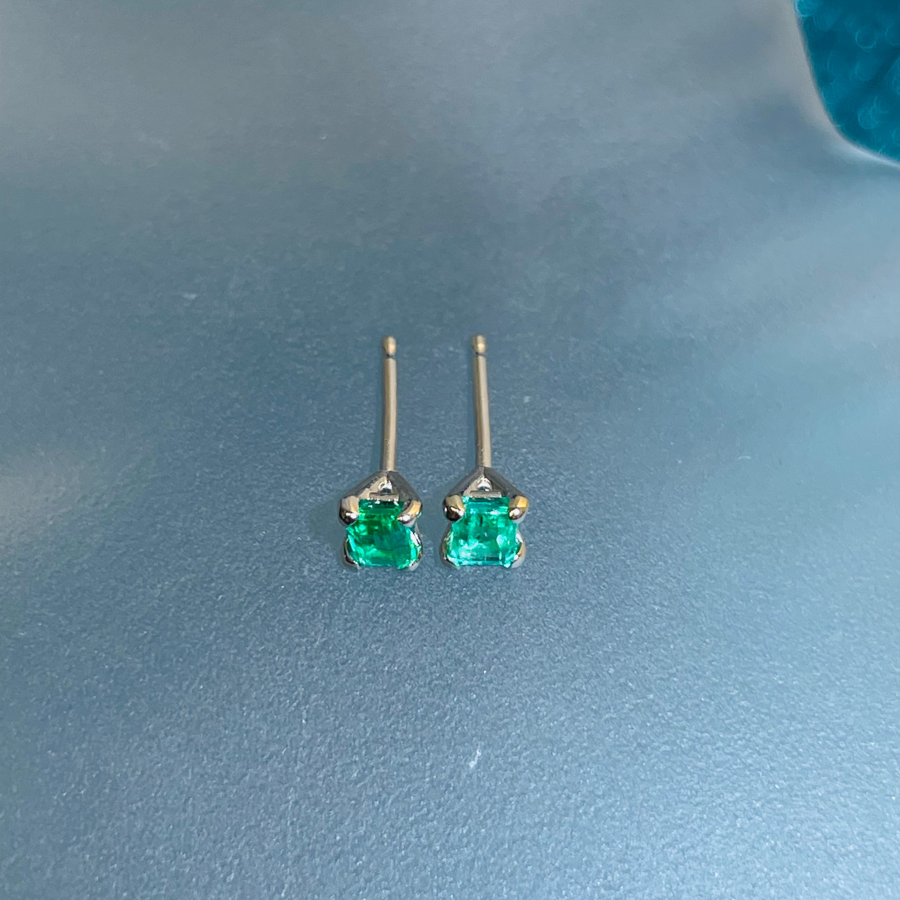 Natural Colombian Emerald 14K White Gold Stud Earrings