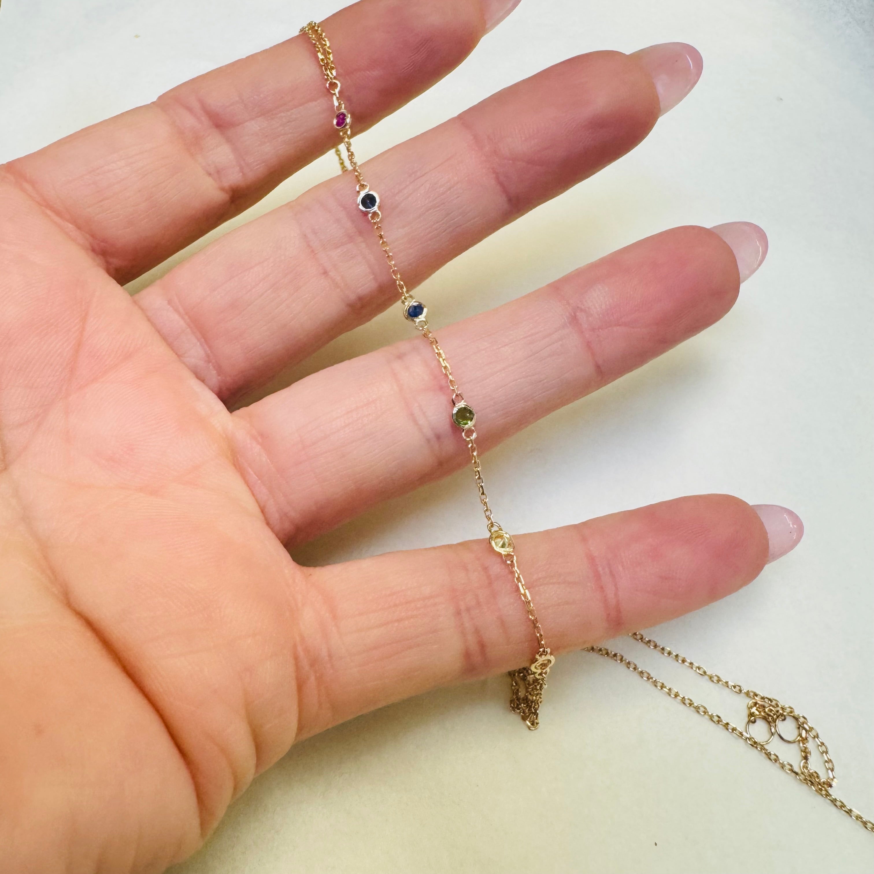 14K Yellow Gold Rainbow Sapphire Handchain