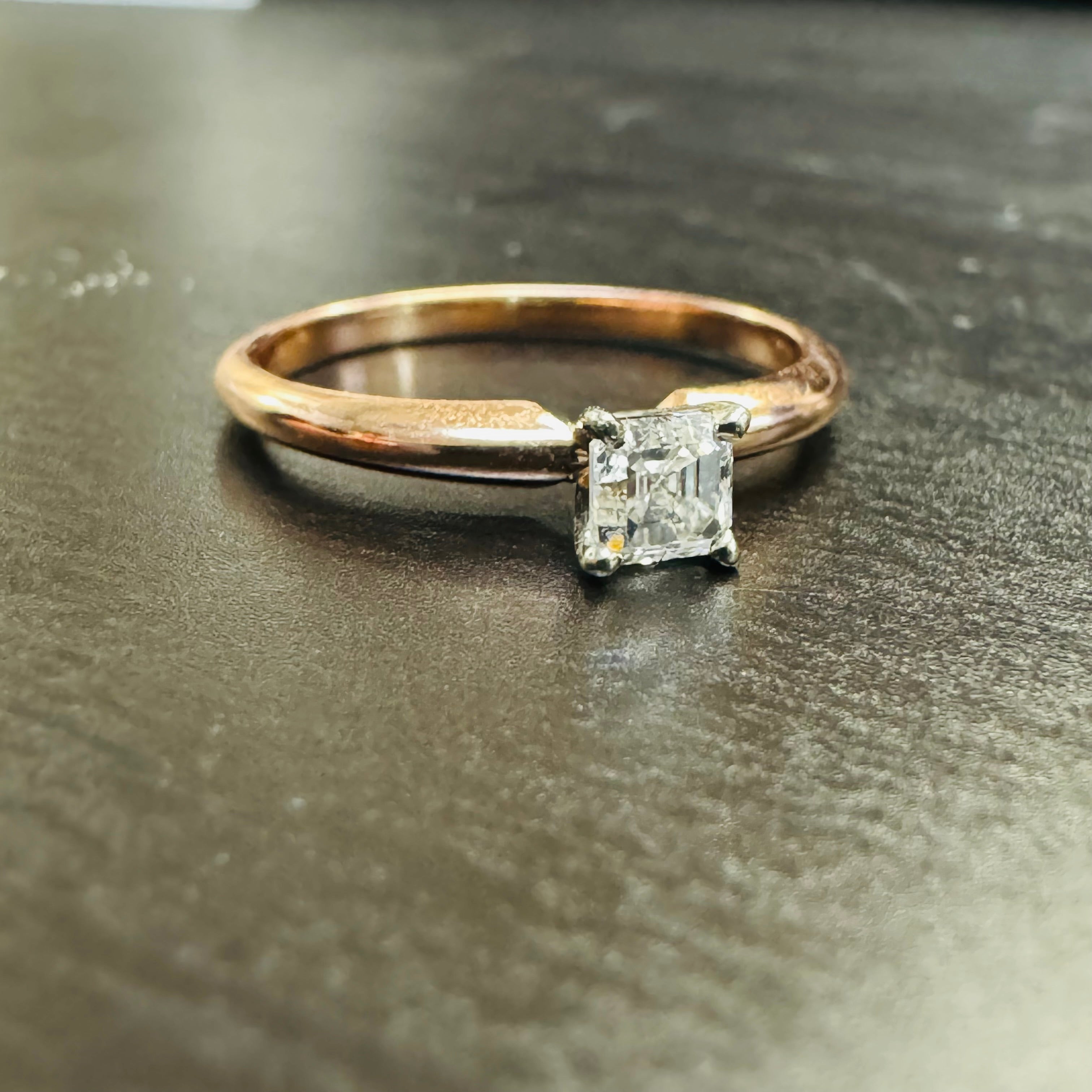 .28CT Asscher Cut Diamond 14K Rose Gold Engagement Ring Size 6.5