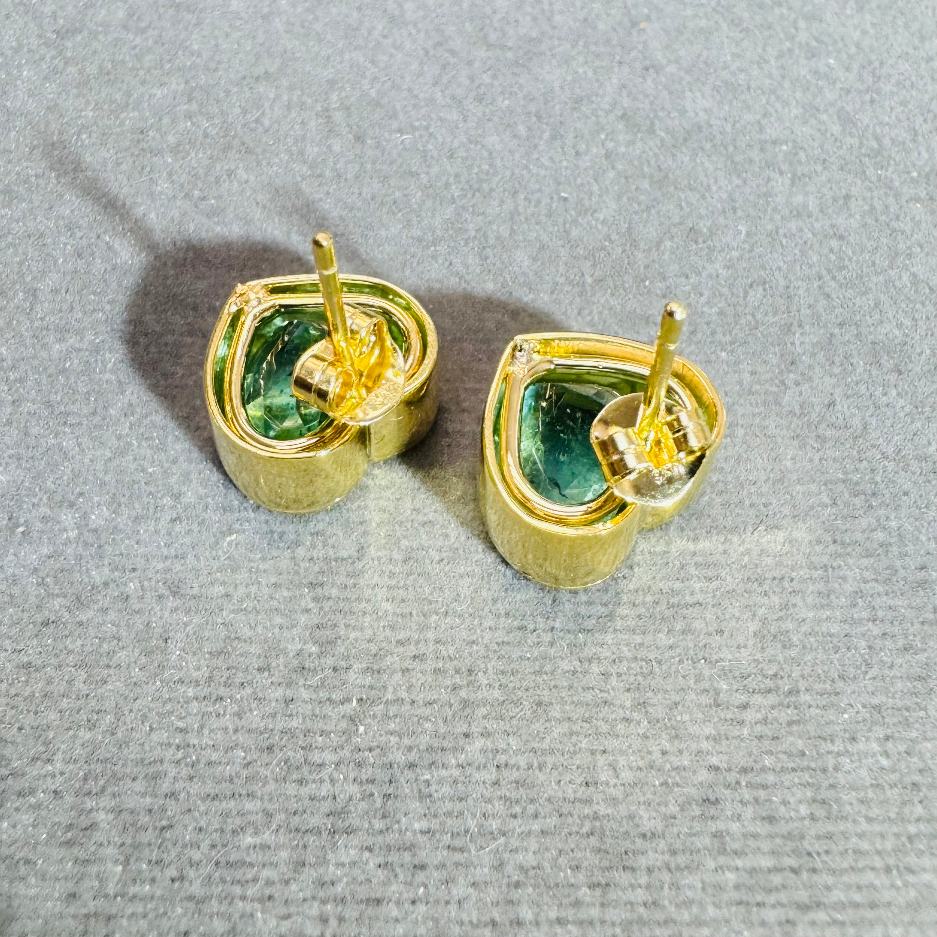 Natural 9CTW Colombian Emerald Heart Earrings 14K Yellow Gold