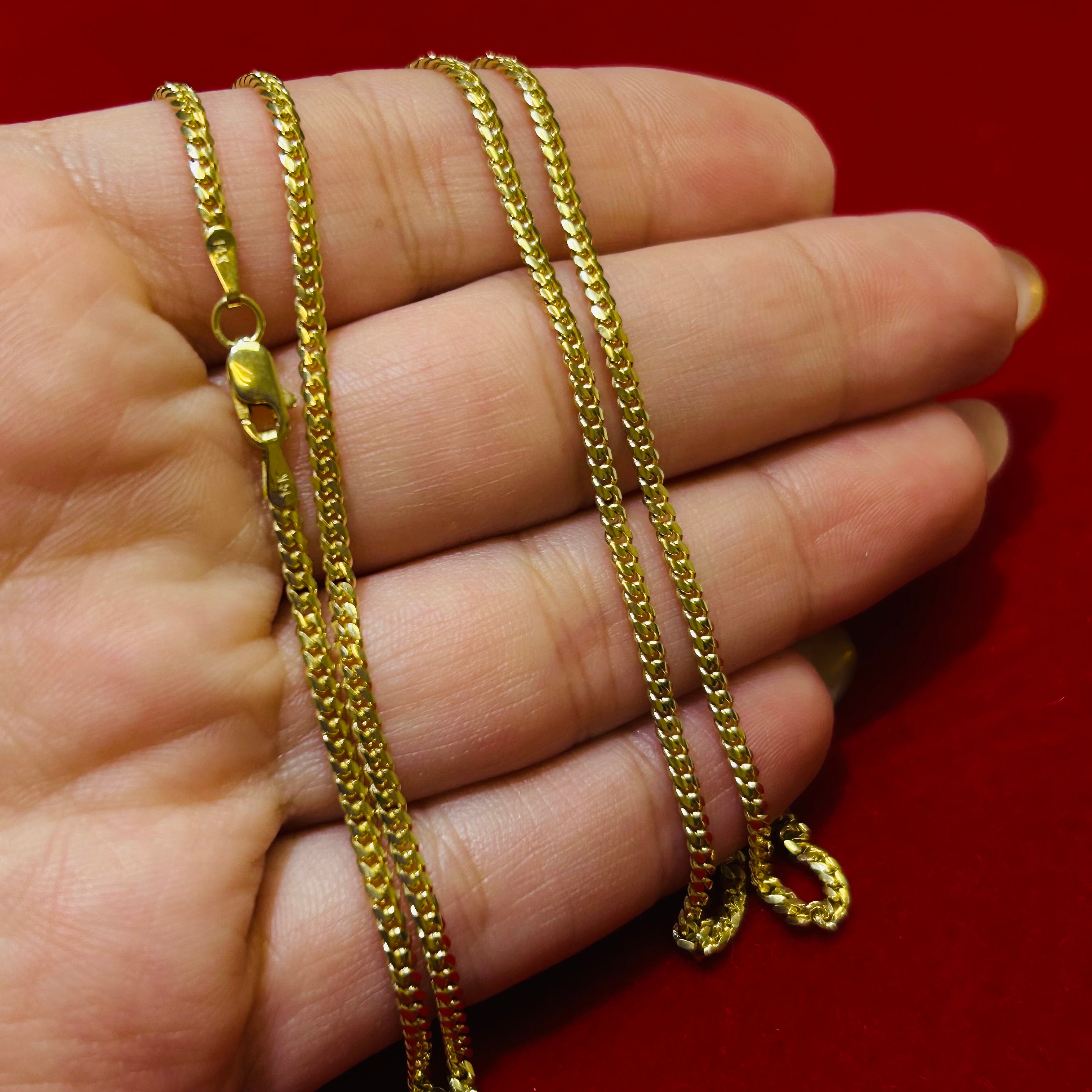 14K Solid Yellow Gold Cuban Link Necklace Chain 2mm