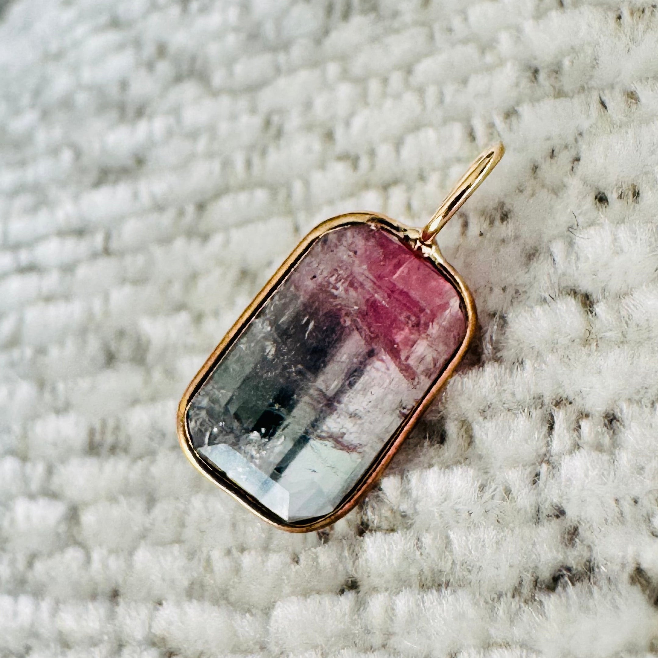 Bi Color Tourmaline 14K Yellow Gold Charm Pendant