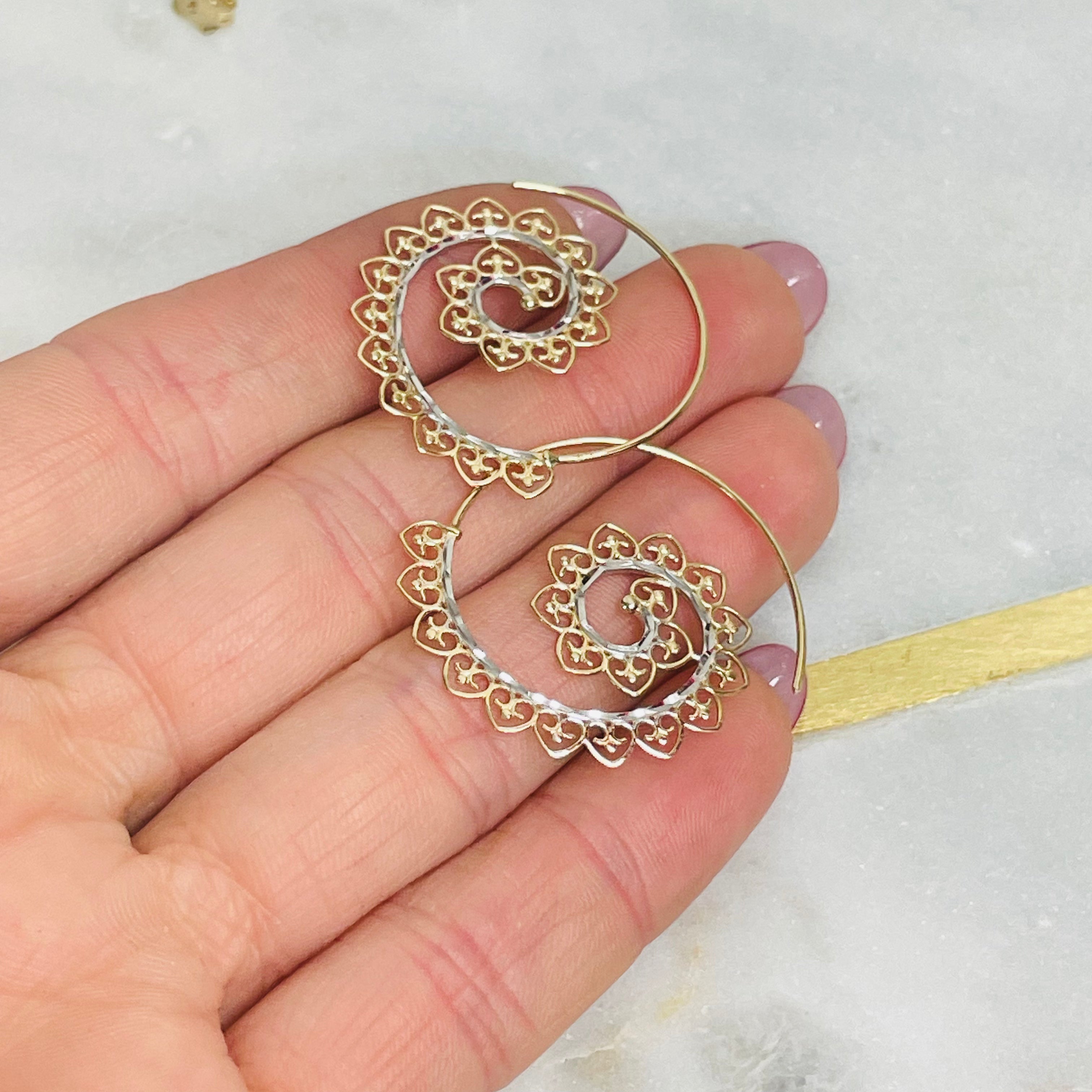 14K Gold Ornate Spiral Earrings