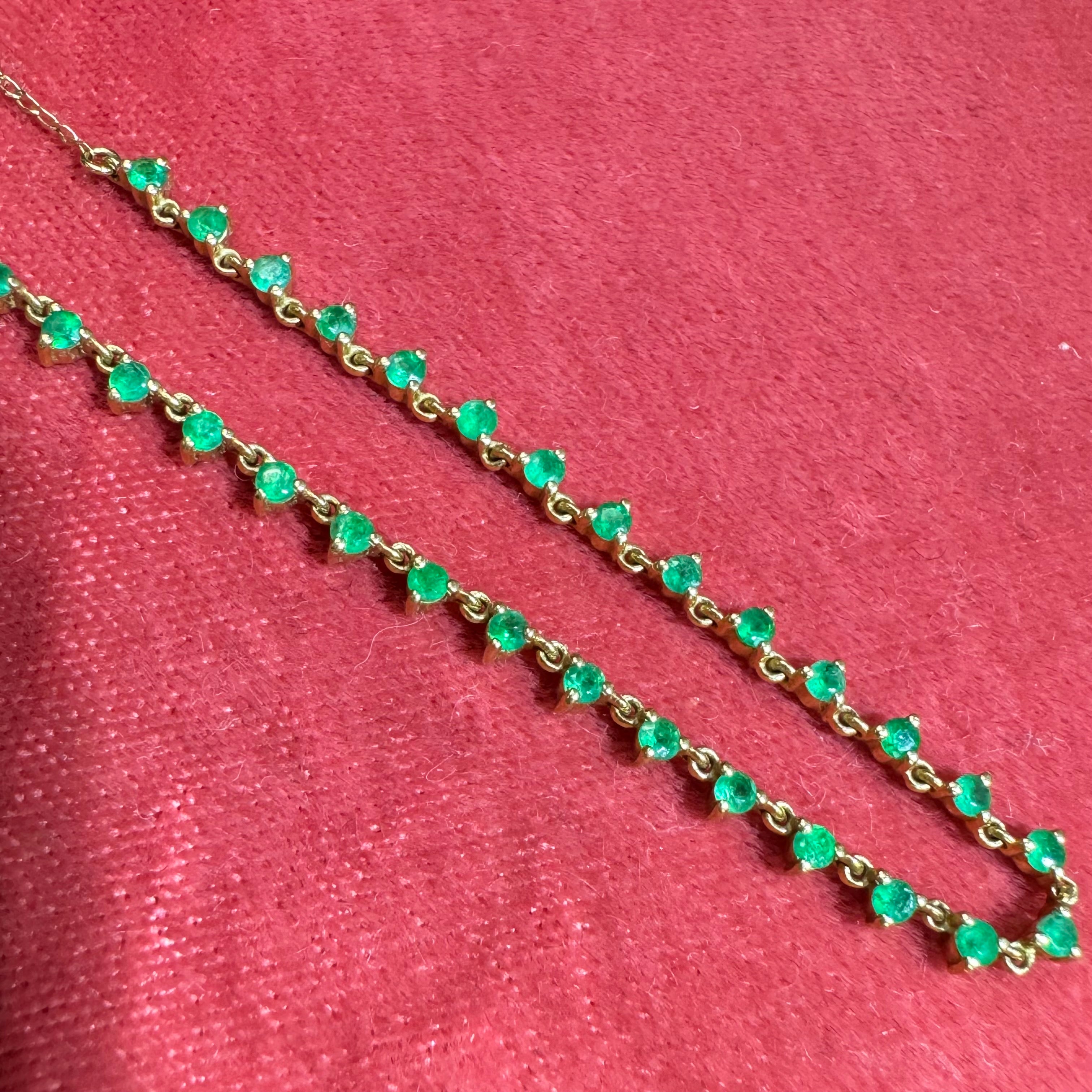 Partial Emerald Tennis Necklace Collar 14K Yellow Gold 14.5-15.5