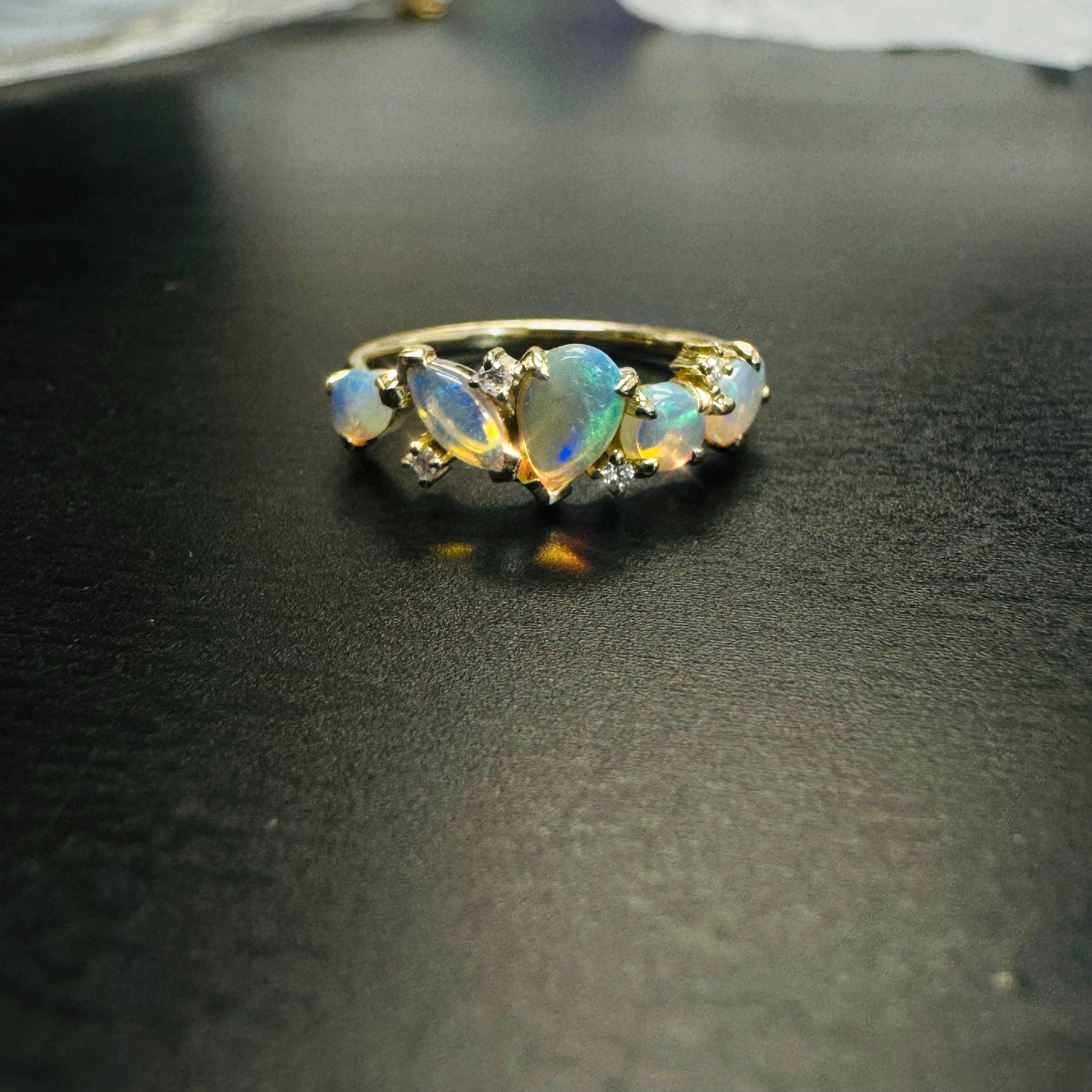 Opal and Diamond Scatter 14K Yellow Gold Mixed Shape Ring Size 6.25