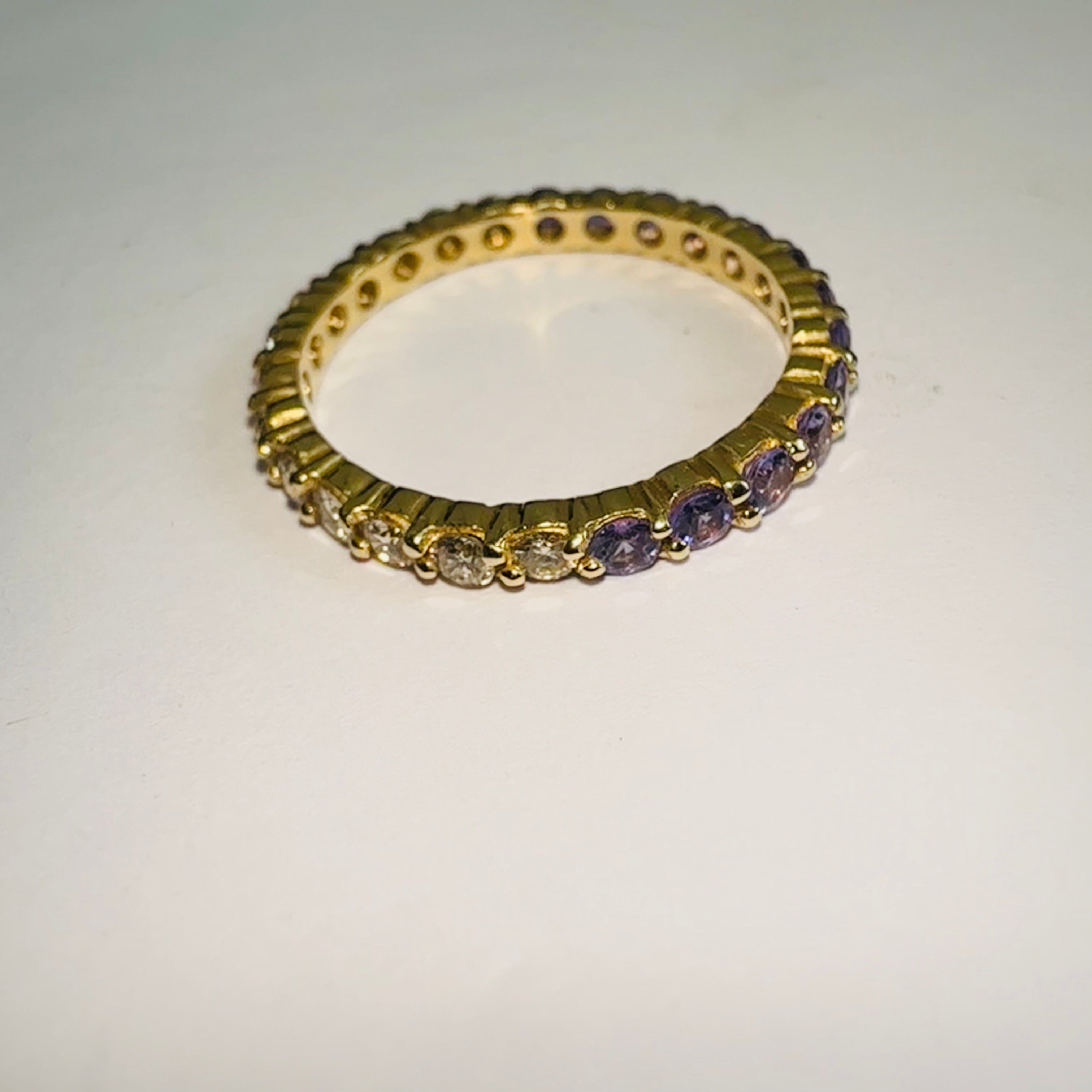 14K Size 7 Purple Ombre Sapphire and Diamond Eternity Ring