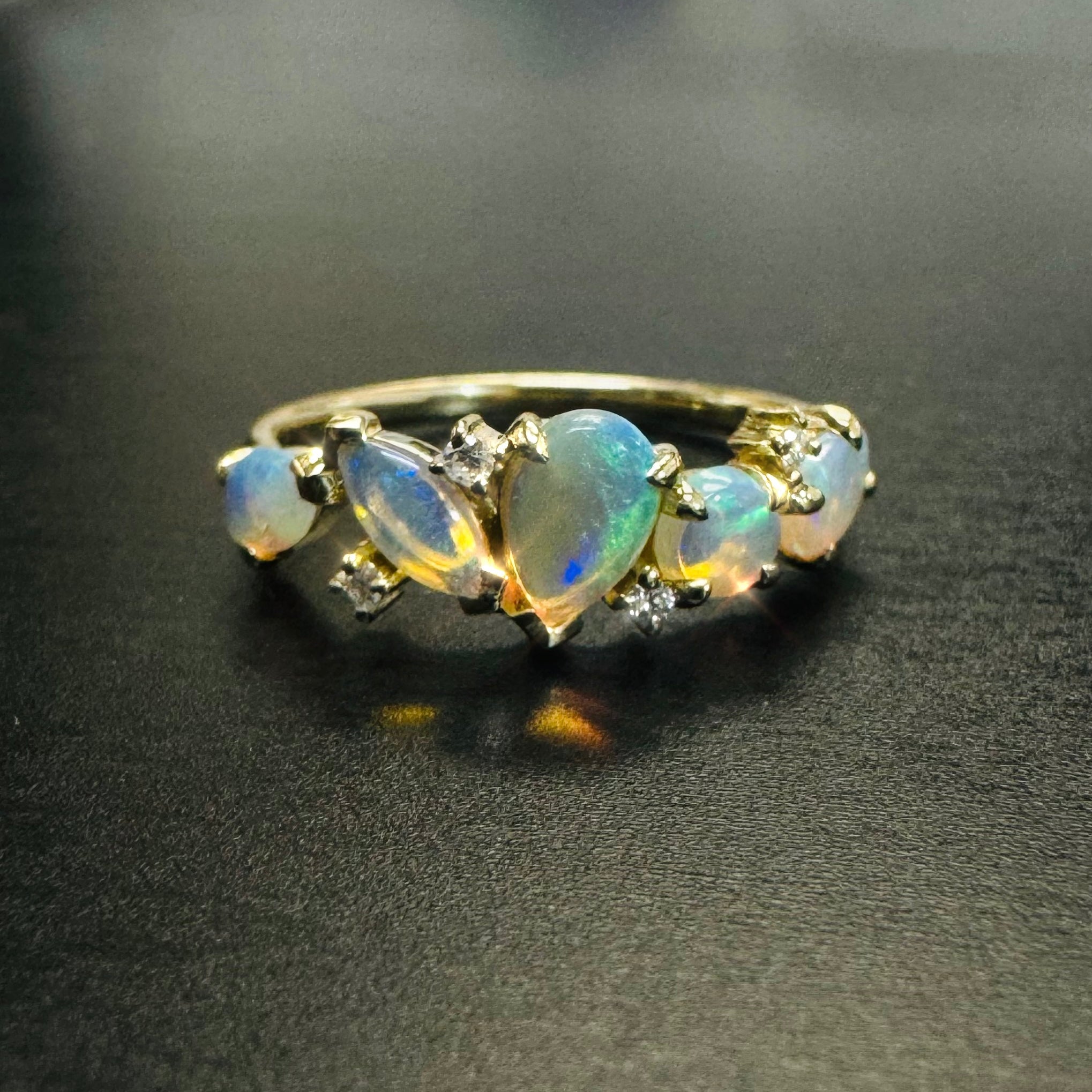 Opal and Diamond Scatter 14K Yellow Gold Mixed Shape Ring Size 6.25