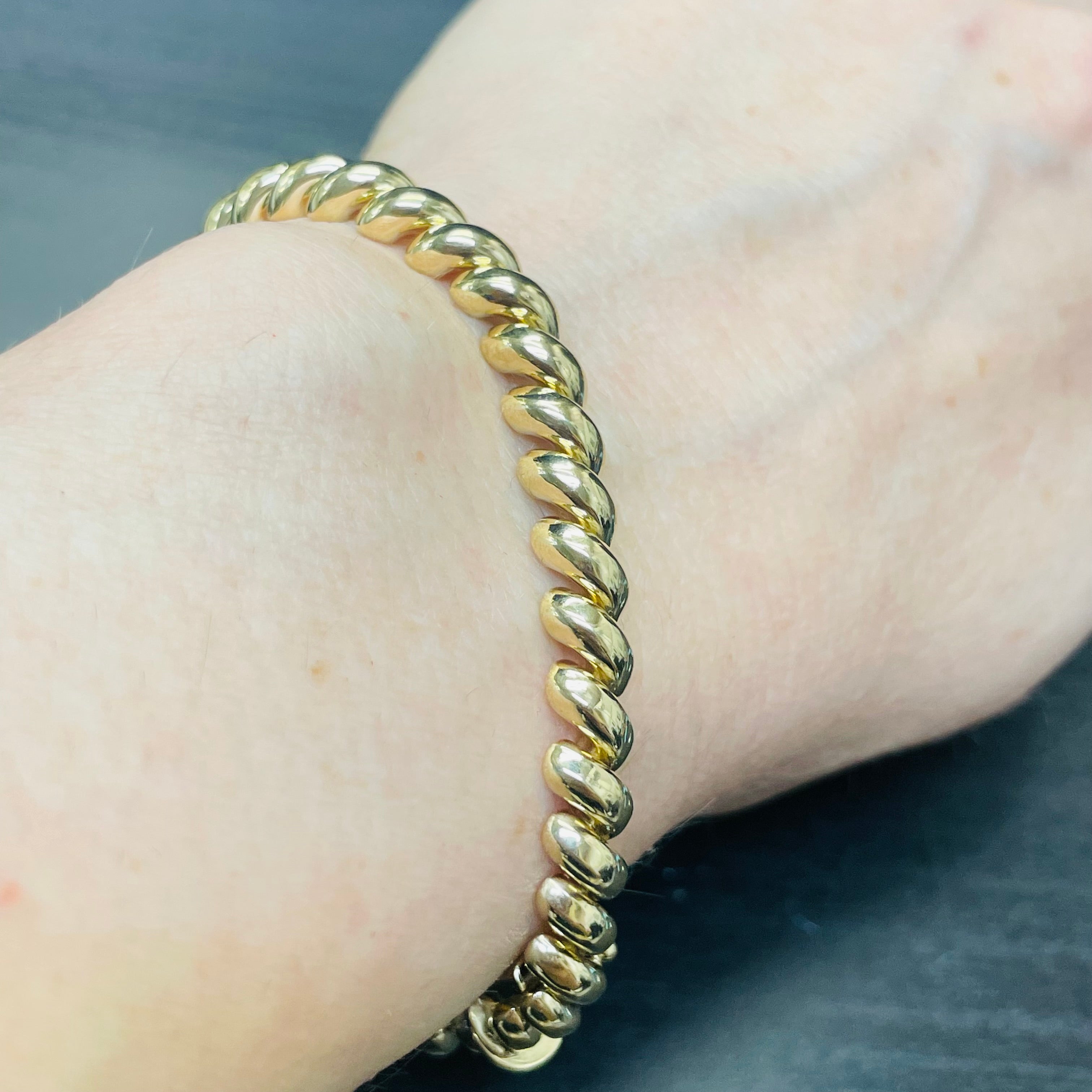 7” 7mm Macaroni San Marco Link Bracelet in Solid 14K Yellow Gold