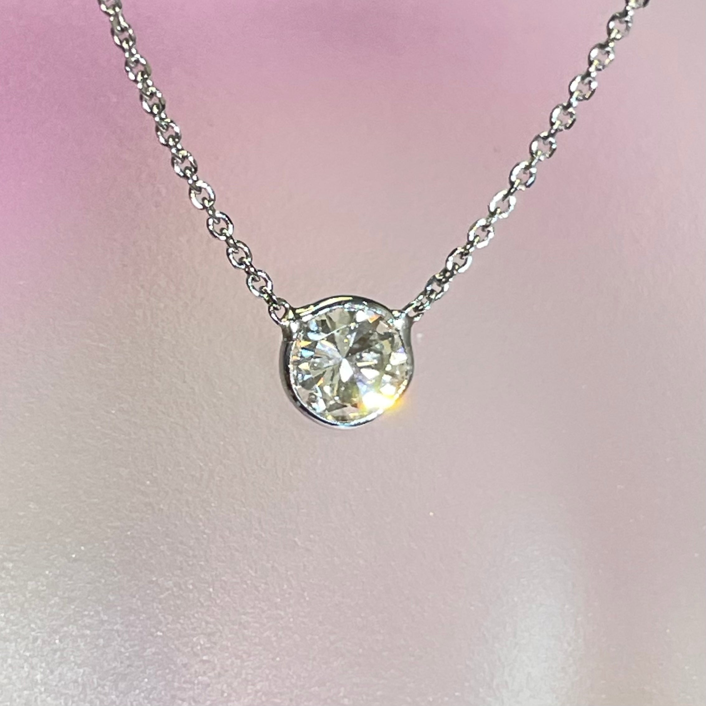 .47CT Natural Round European Cut Diamond 14K White Gold Solitaire Necklace 16-18"