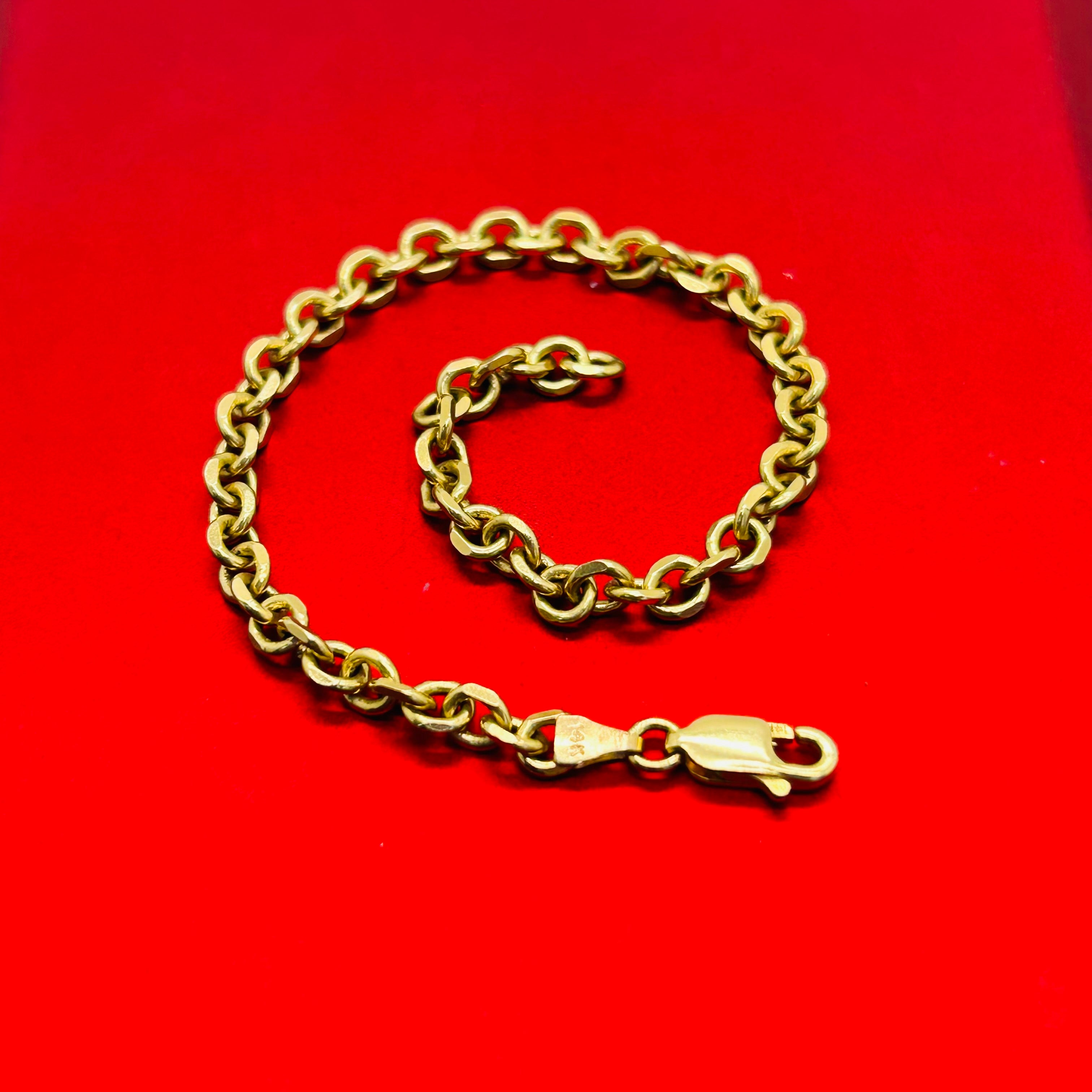 14K Yellow Gold 4mm Solid Rolo Chain Bracelet 6.75”