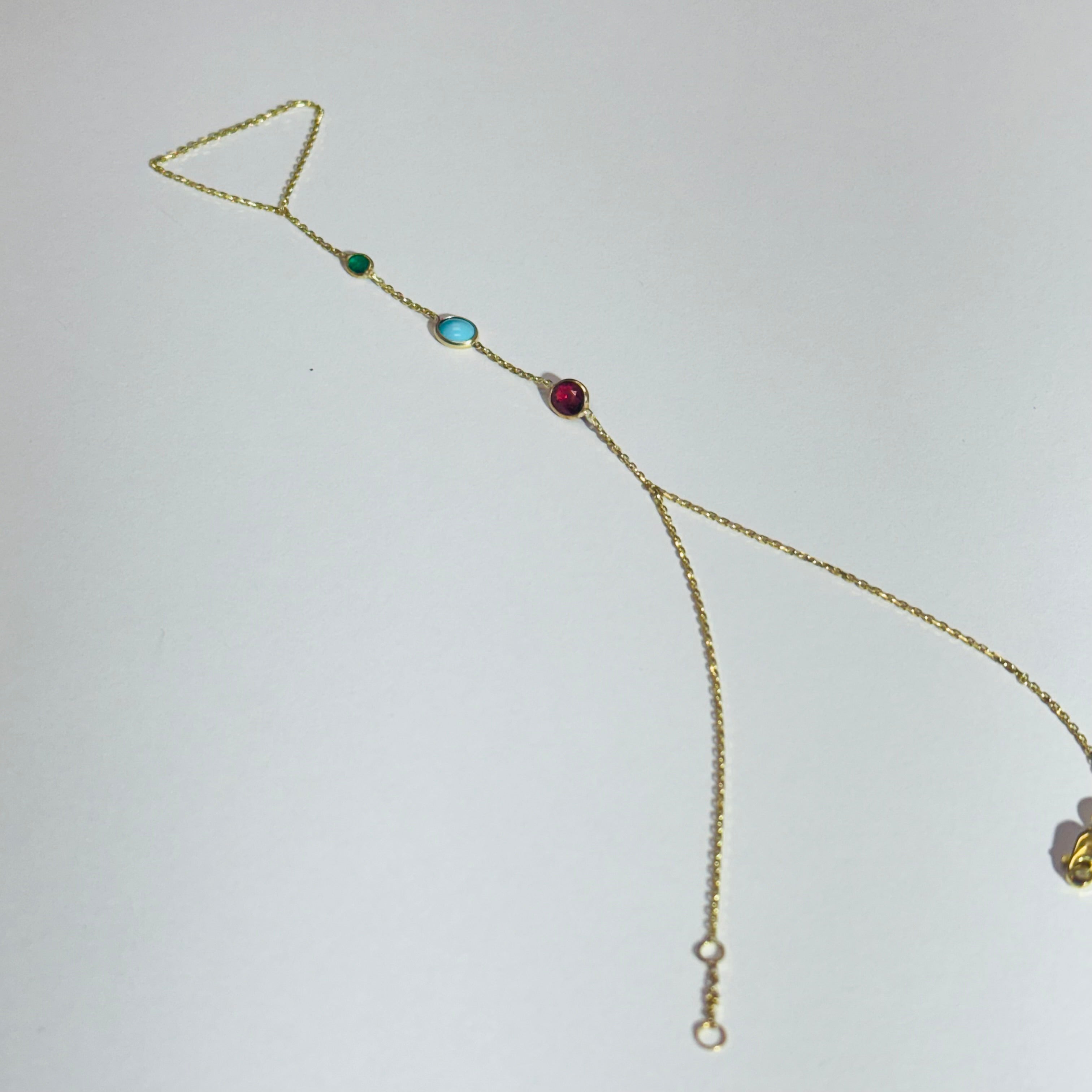 Emerald Turquoise Ruby 14K Yellow Gold Handchain
