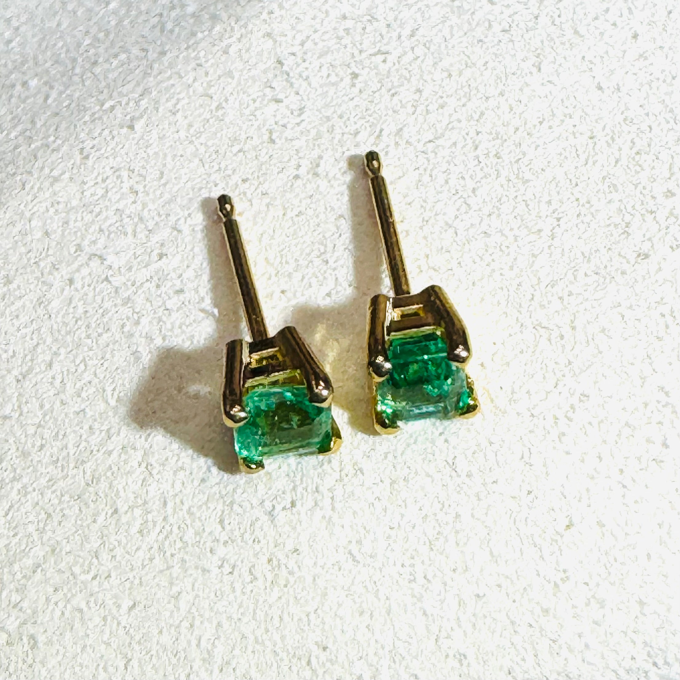 14K Yellow Gold Colombian Emerald Stud Earrings 4x4mm