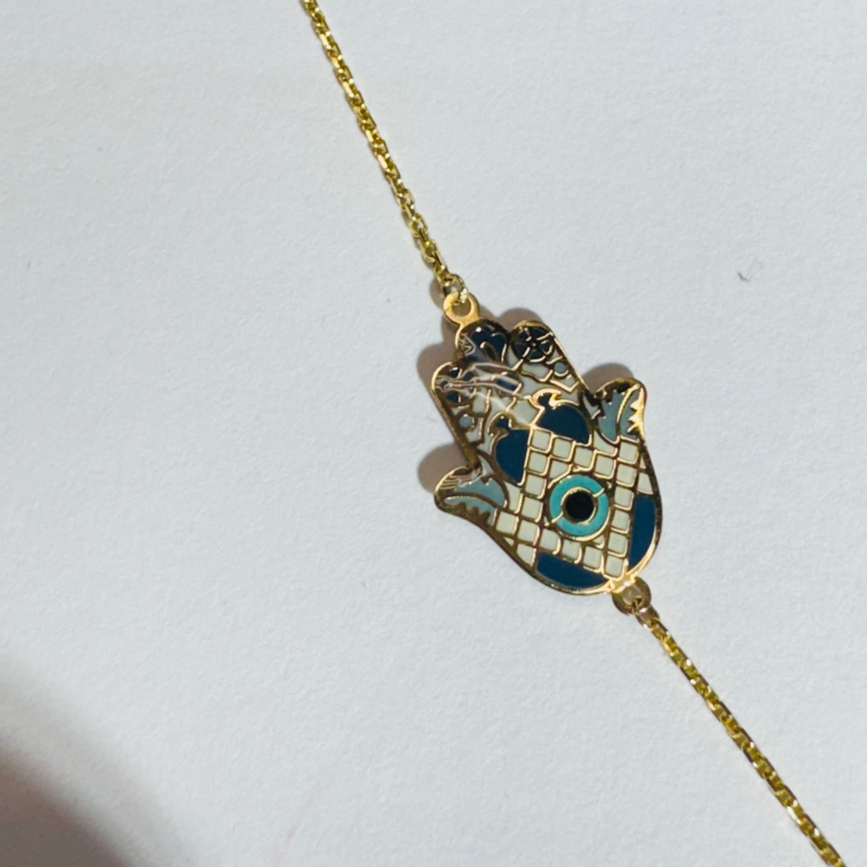 14K Yellow Gold Hamsa Handchain