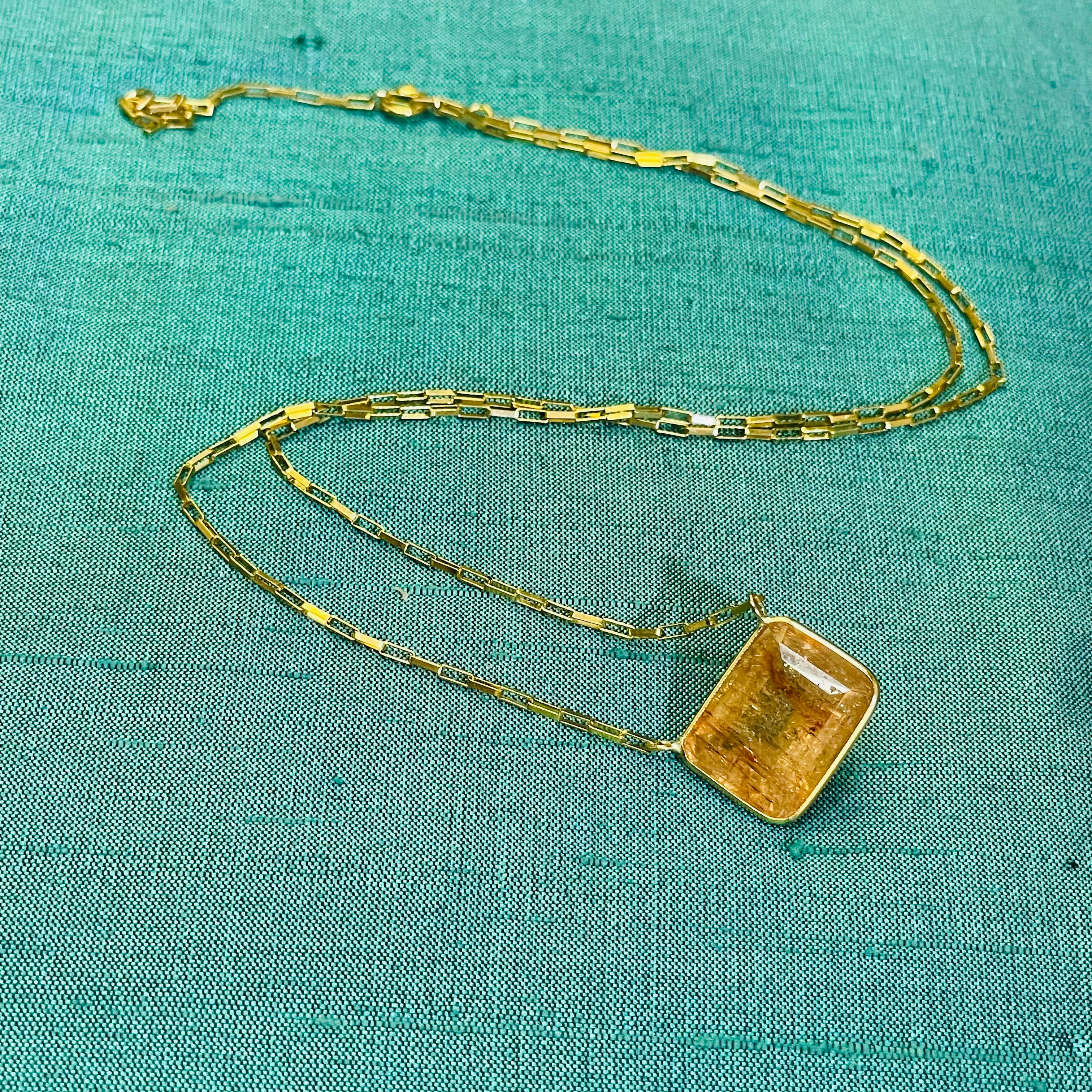 Brilliant 8CT Imperial Topaz 14K Yellow Gold Necklace 16-18”