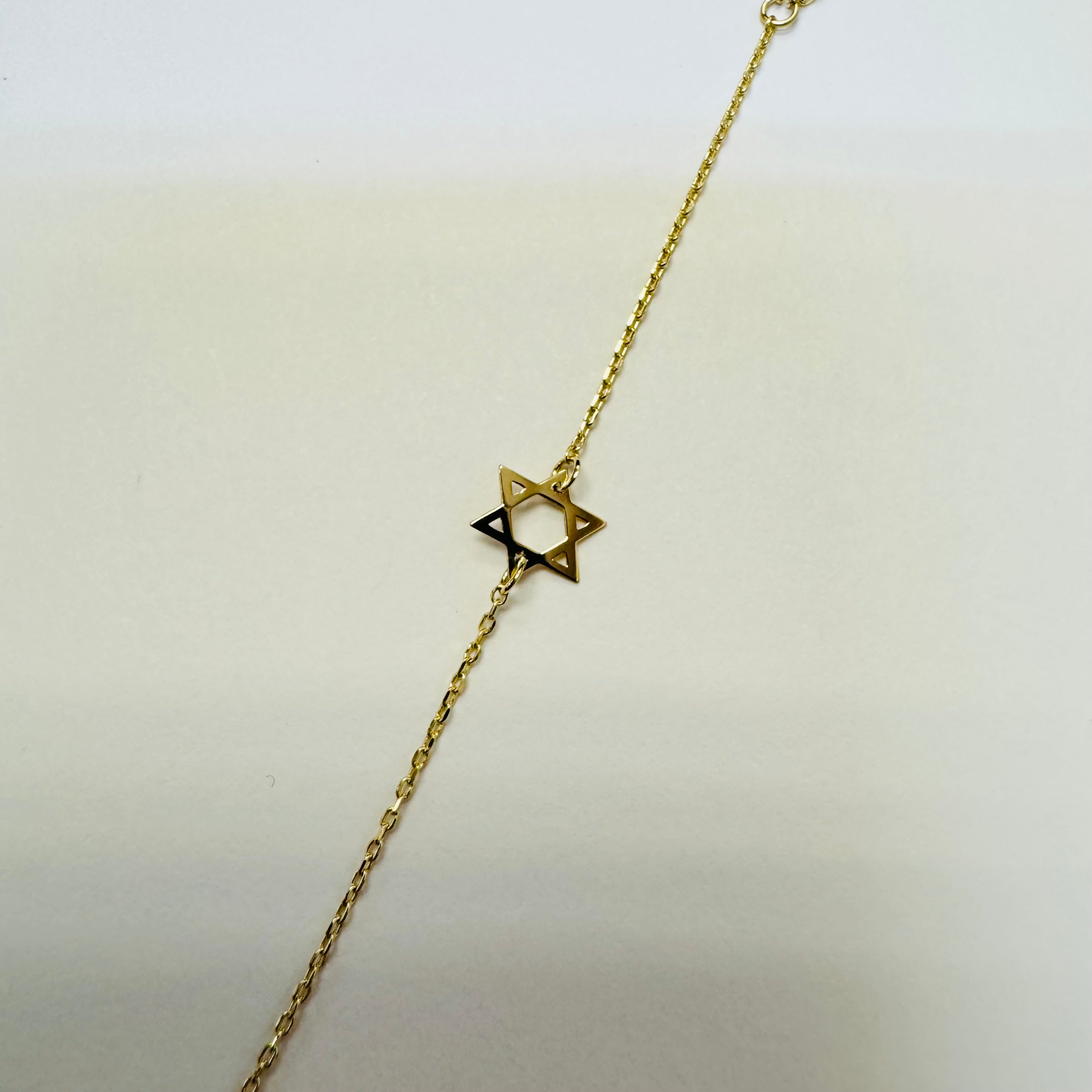 Solid 14K Yellow Gold Star of David Hand Chain