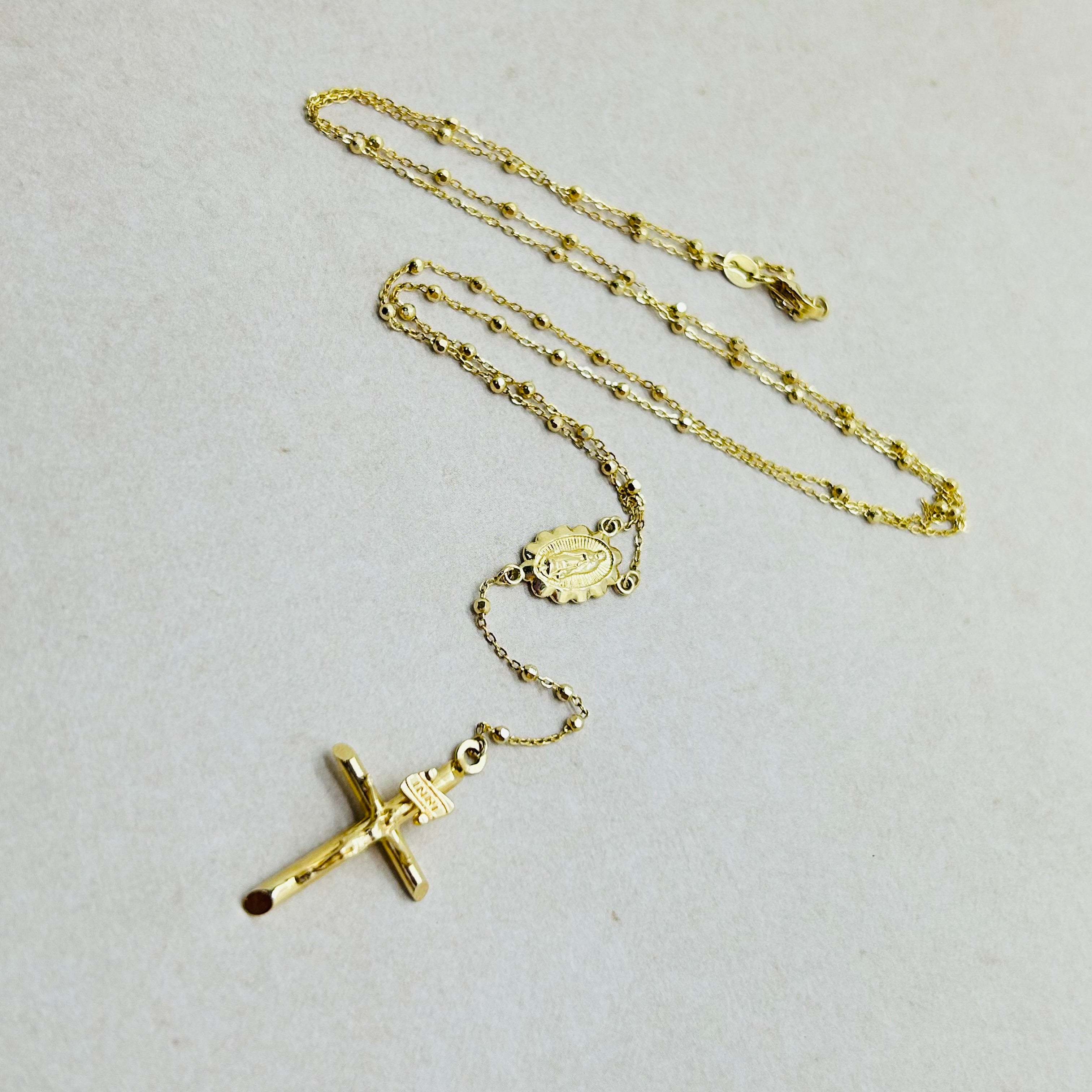 Beautiful 14K Solid Yellow Gold 24”Rosary Necklace