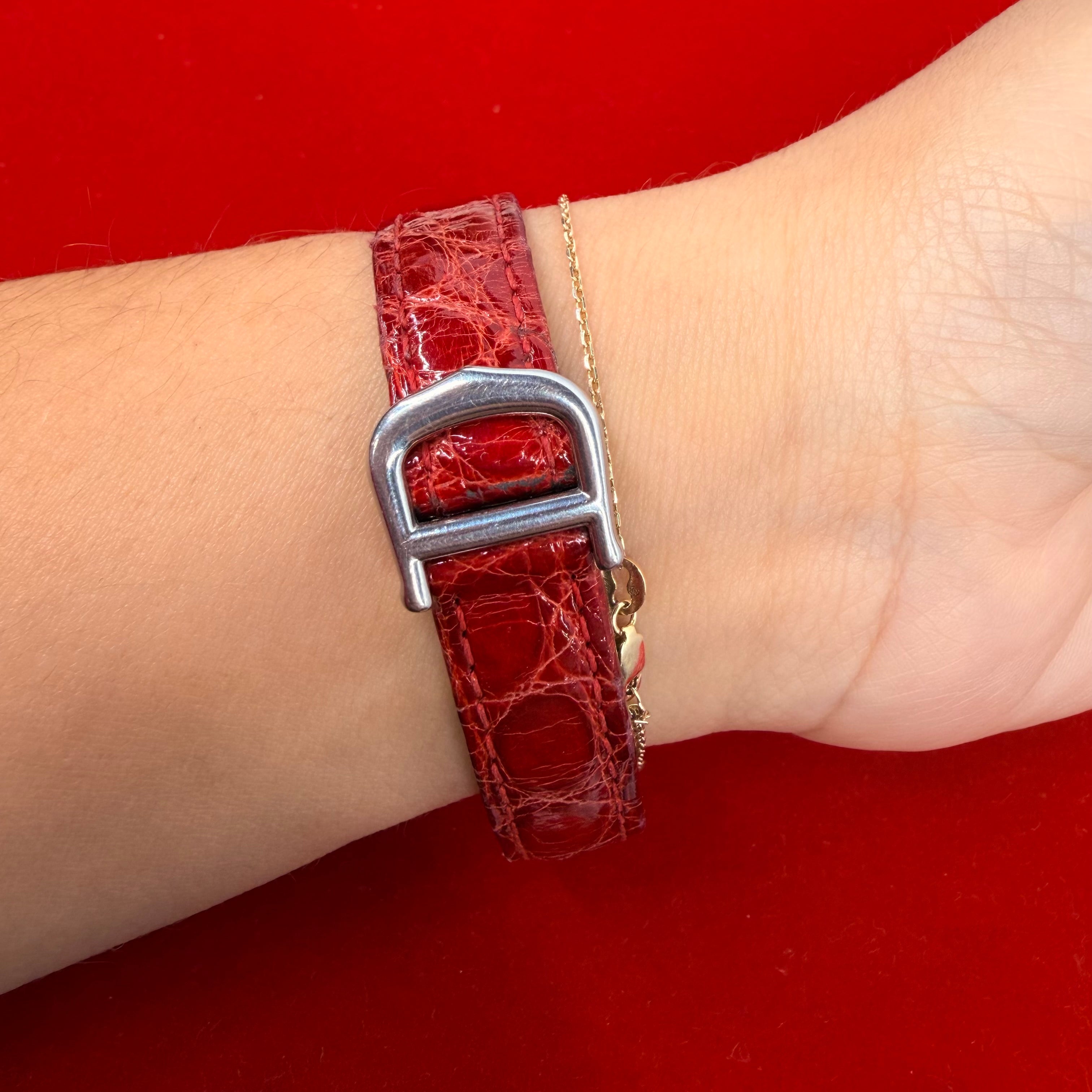 Cartier 18K Yellow Gold & Stainless Steel Red Leather Panthere Automatic Wrist Watch 6.5”