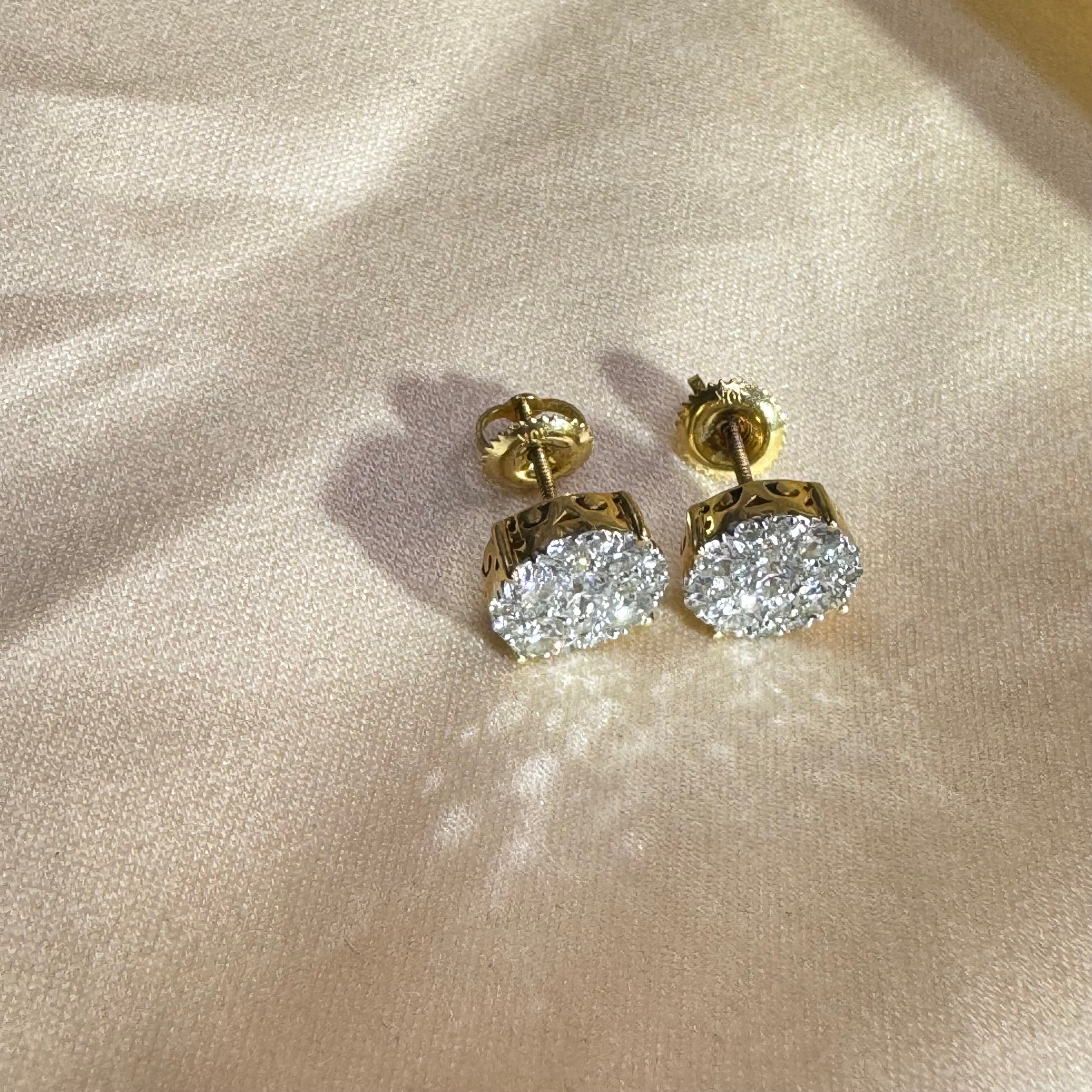 1.5CTW Diamond Cluster Earrings 10K Yellow Gold