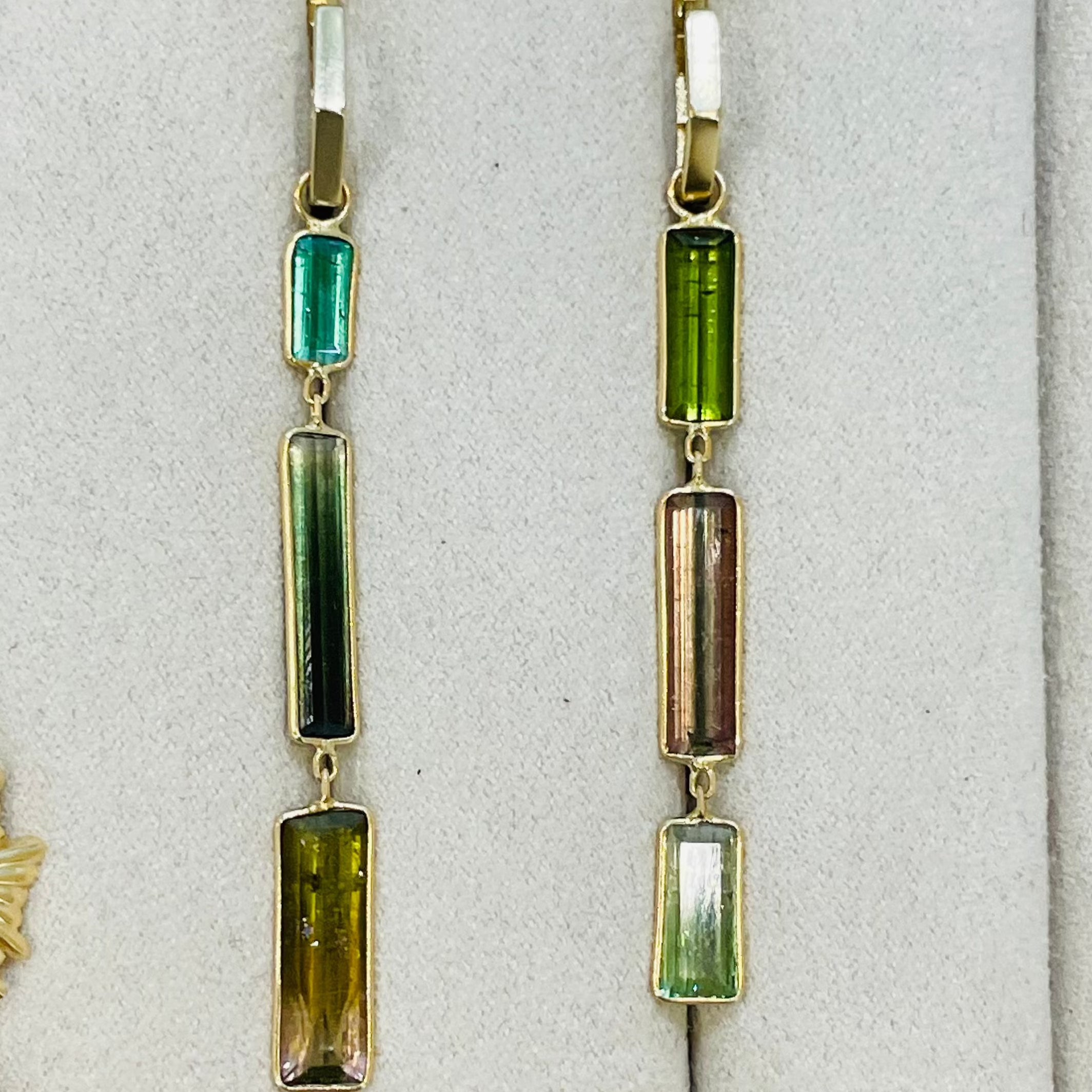 Green Tourmaline 14K Yellow Gold Drop Earrings