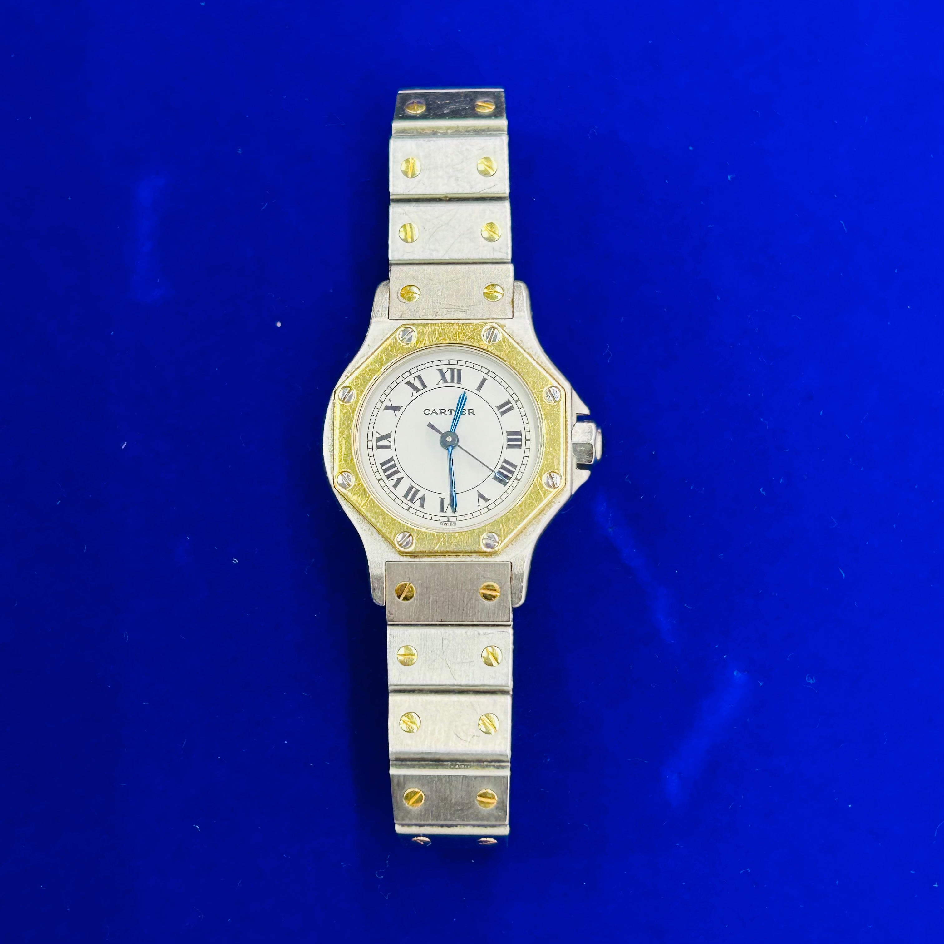 Cartier 18K Yellow Gold & Stainless Steel Octagon Santos Automatic Wrist 24mm Small Size