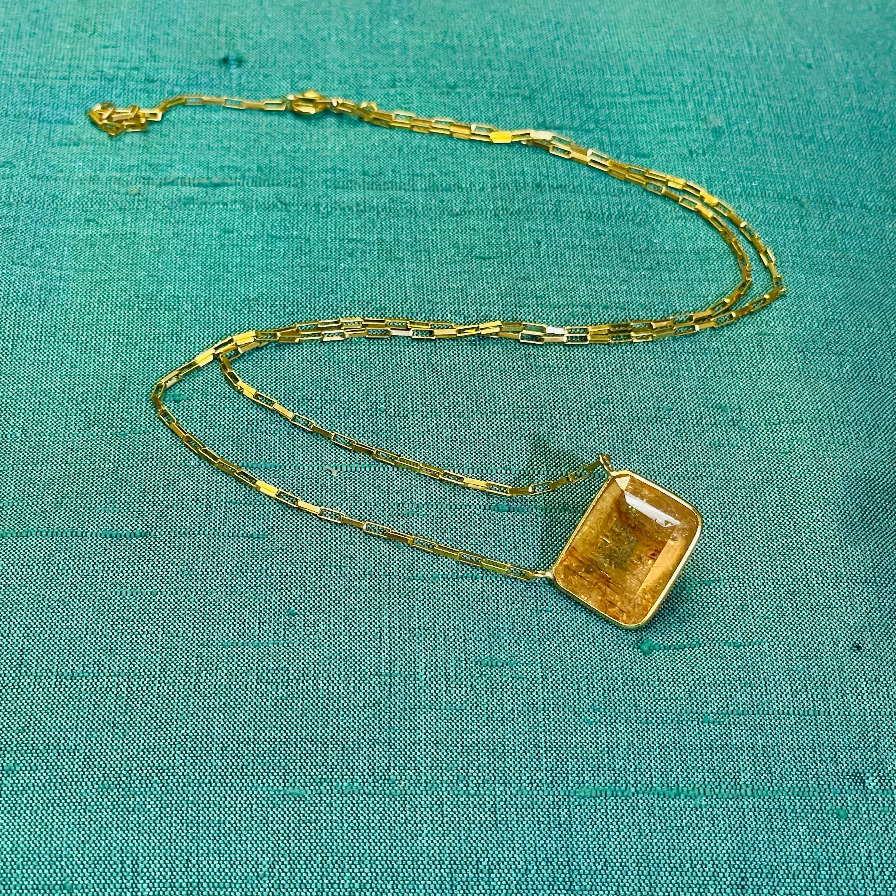 Brilliant 8CT Imperial Topaz 14K Yellow Gold Necklace 16-18”