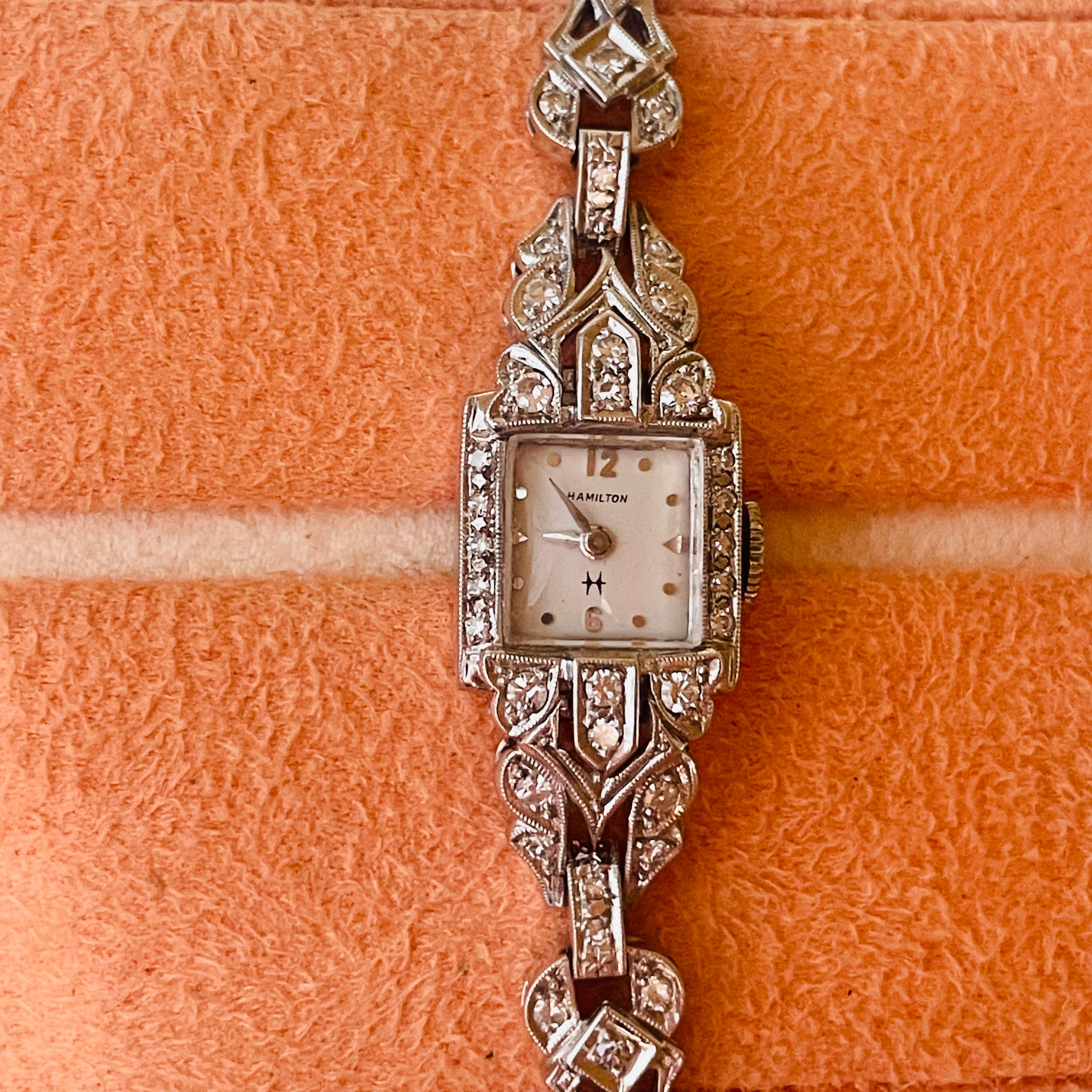 Ladies Platinum Antique Hamilton Diamond Wristwatch