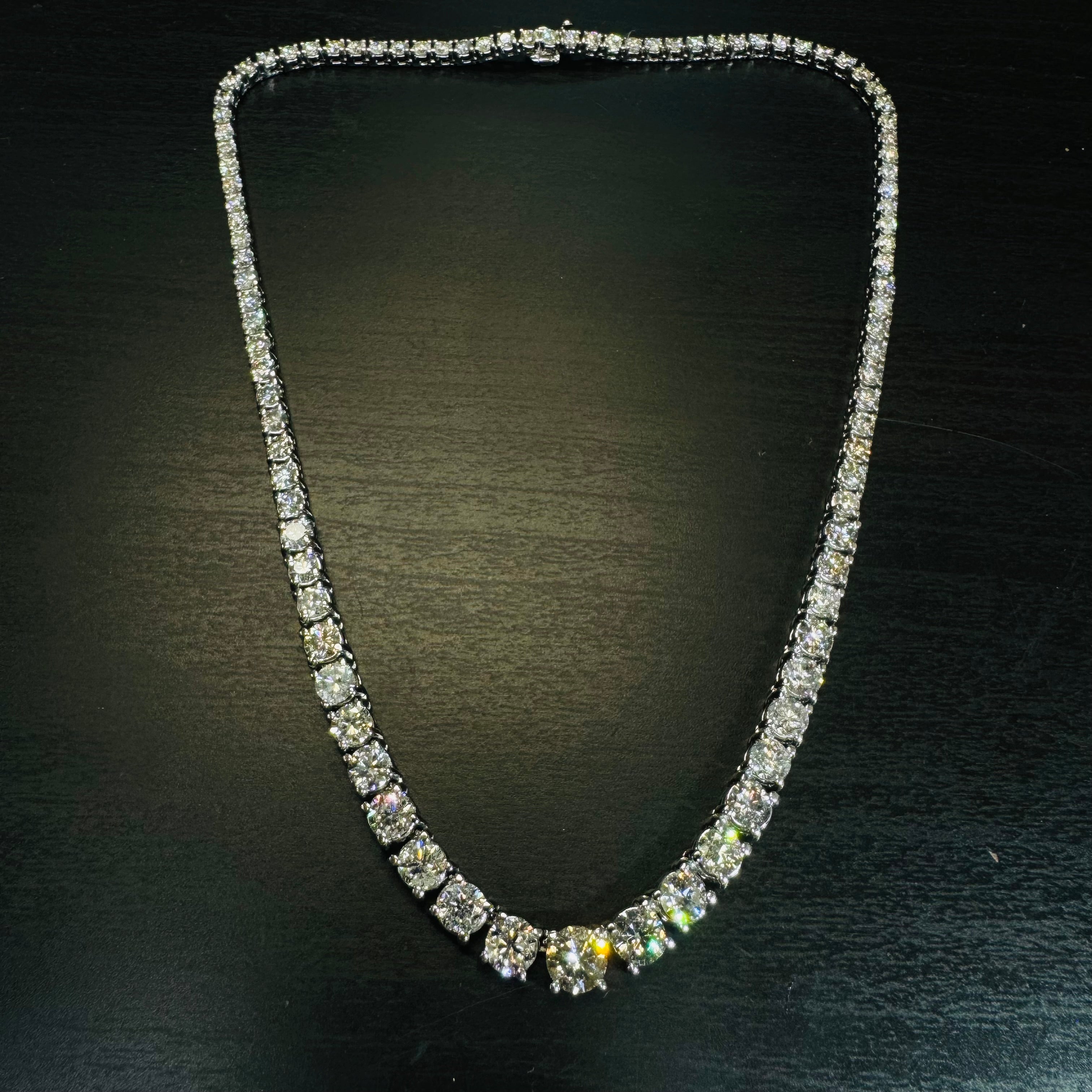 25.5CT Natural Diamond Riviera Tennis Necklace 14K White Gold 17”