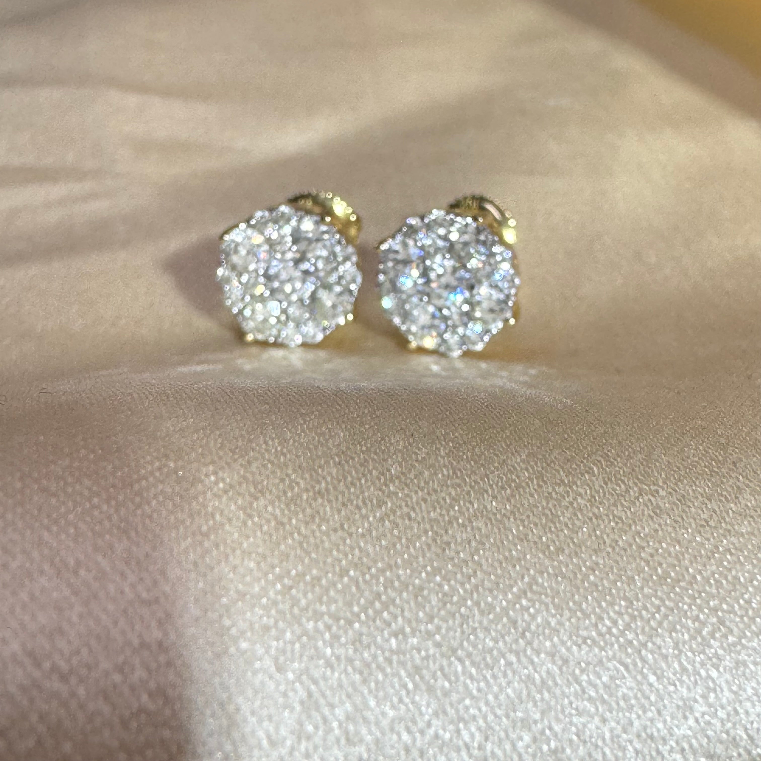 1.5CTW Diamond Cluster Earrings 10K Yellow Gold