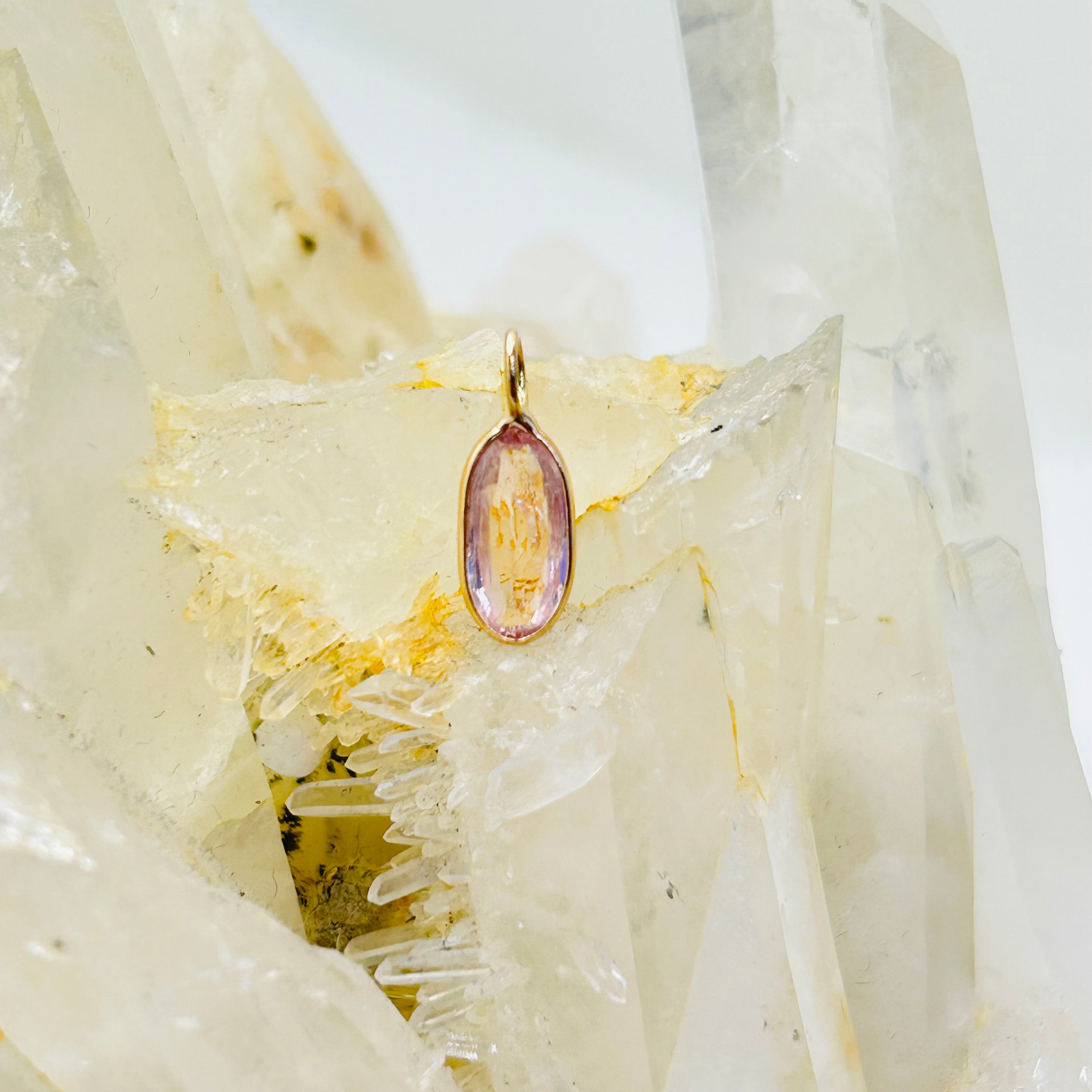 Pretty Pink Imperial Topaz and Solid 14K yellow Gold Gemstone Pendant