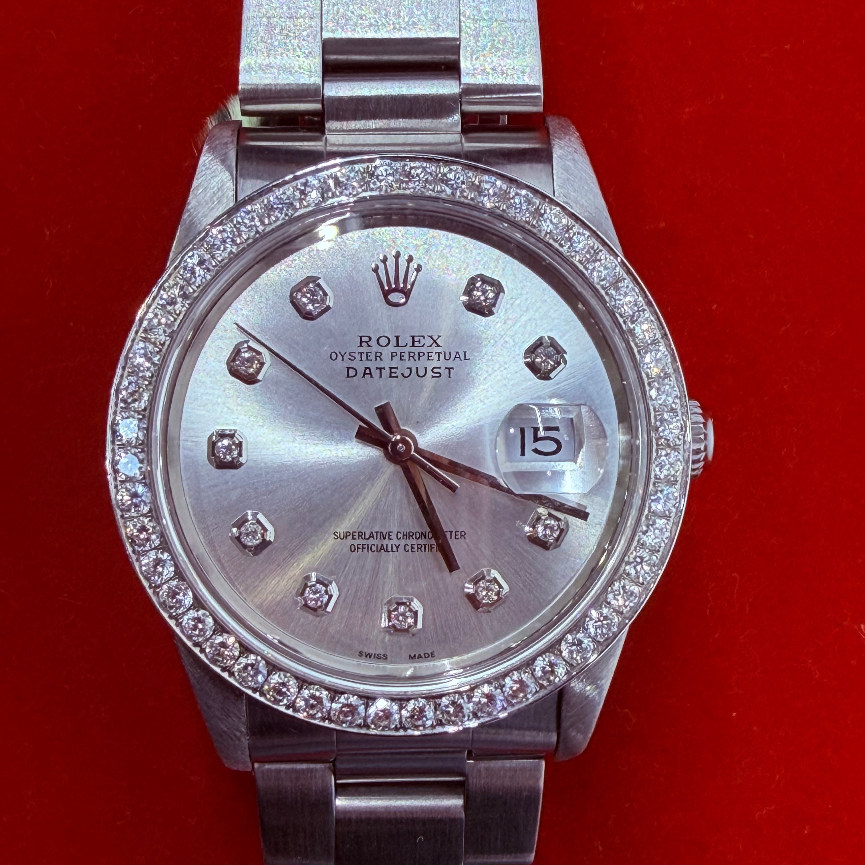 36MM Stainless Steel DateJust Rolex Diamond Dial And Bezel Ref.26220 7"