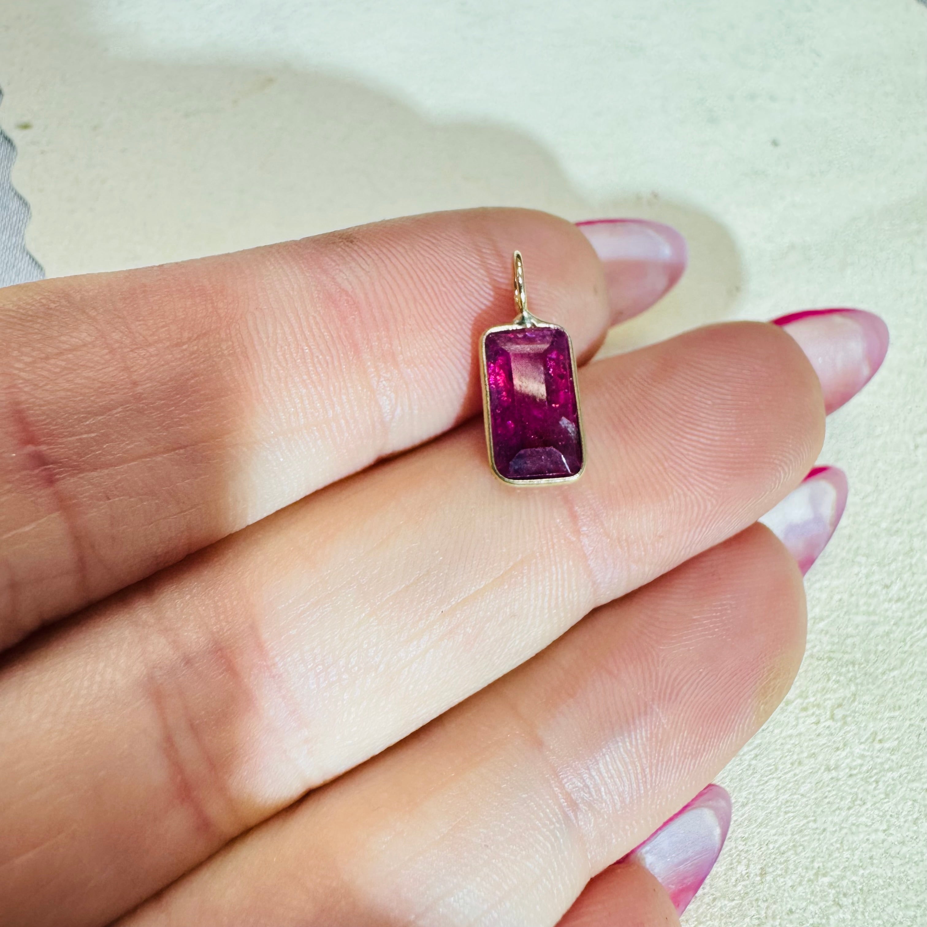 Rectangular Pink Tourmaline Pendant 14K Yellow Gold