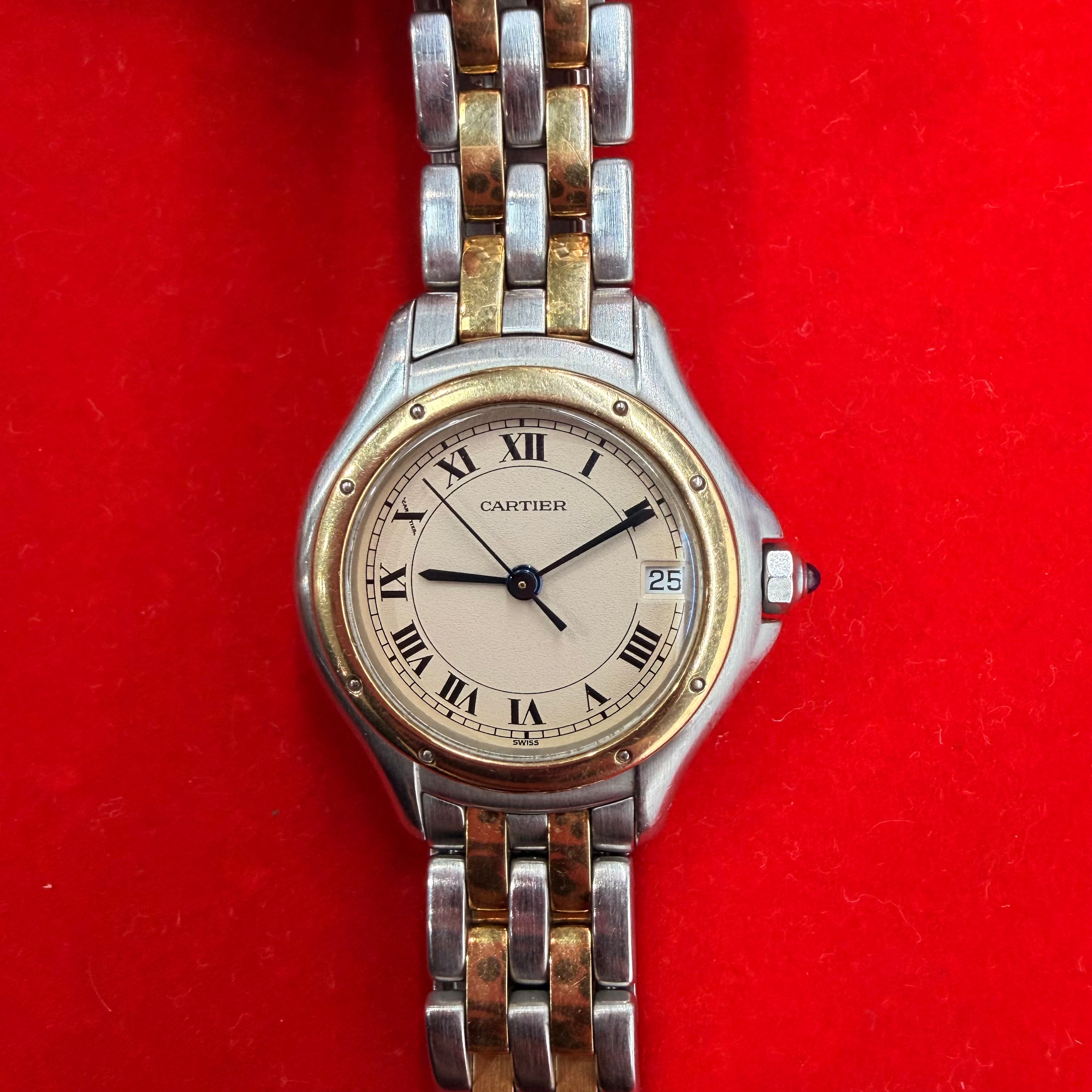 Cartier Cougar 18K & Stainless Steel Quartz Wrist Watch 6.75”