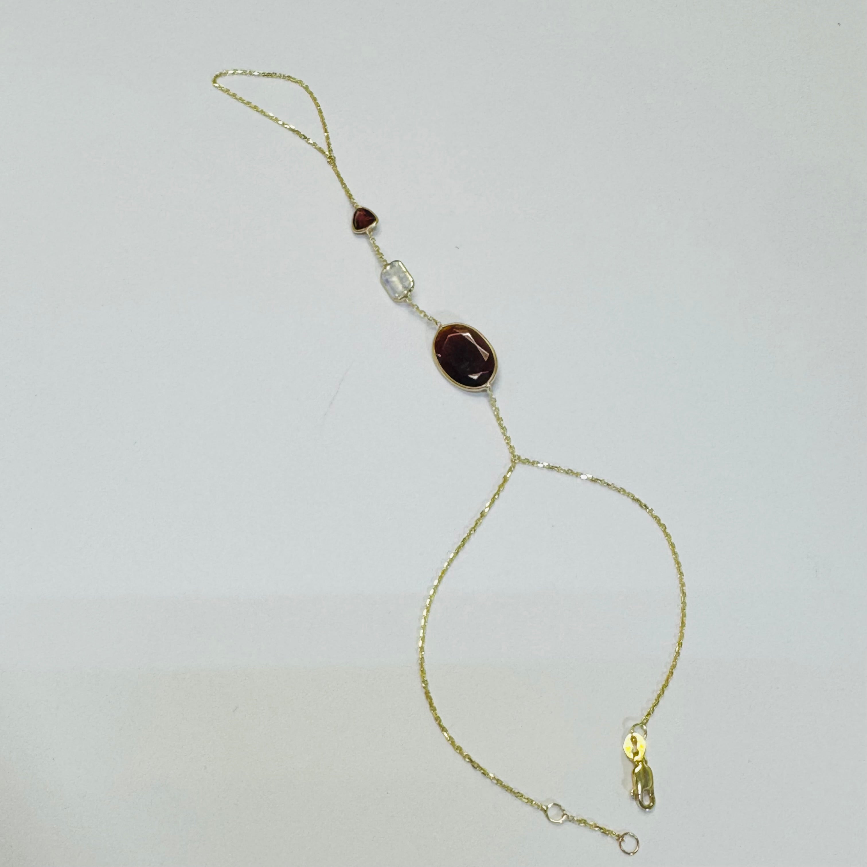 Moonstone Garnet 14K Yellow Gold Handchain