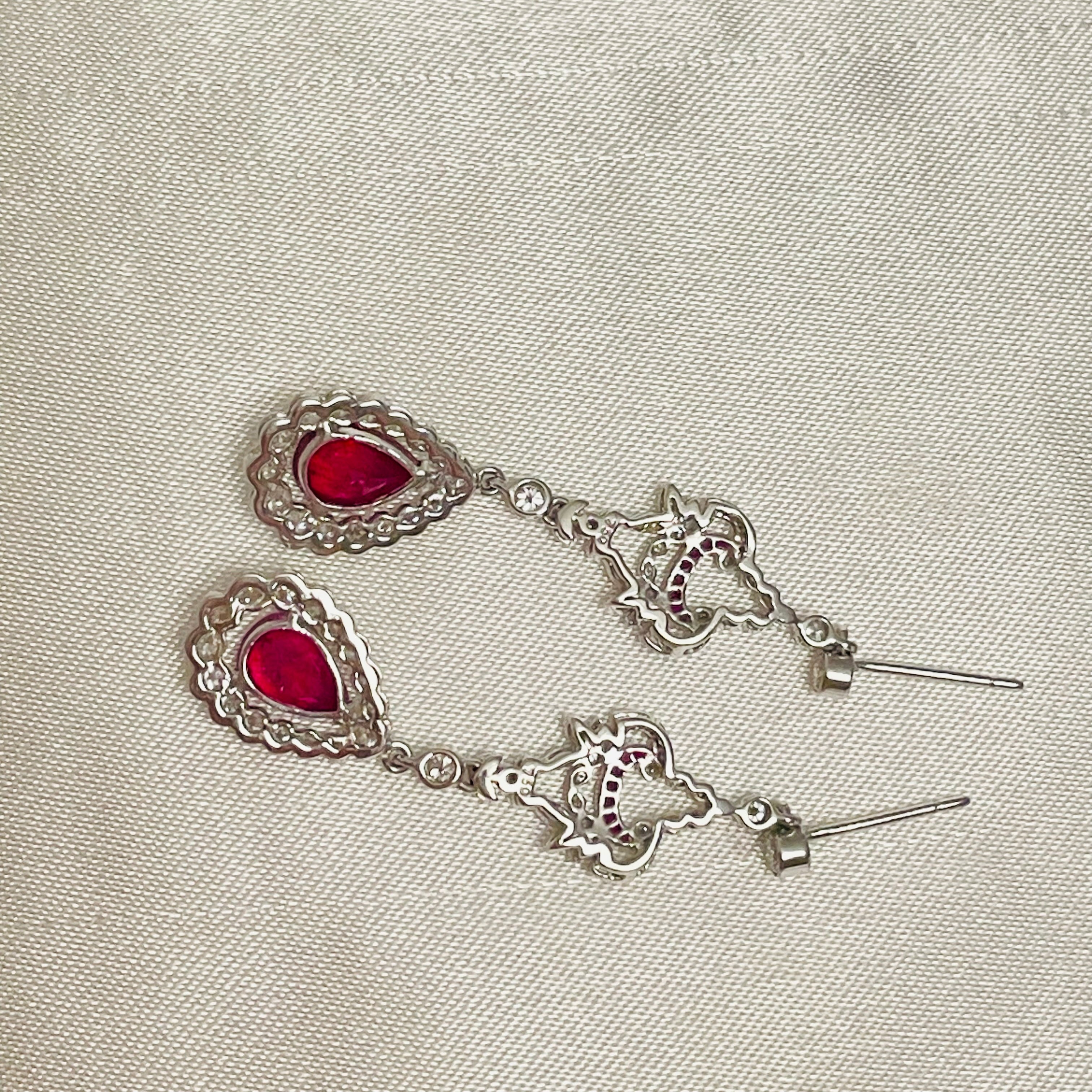 Amazing GIA Certified Burma Ruby Pear Drop Earrings 18K White Gold