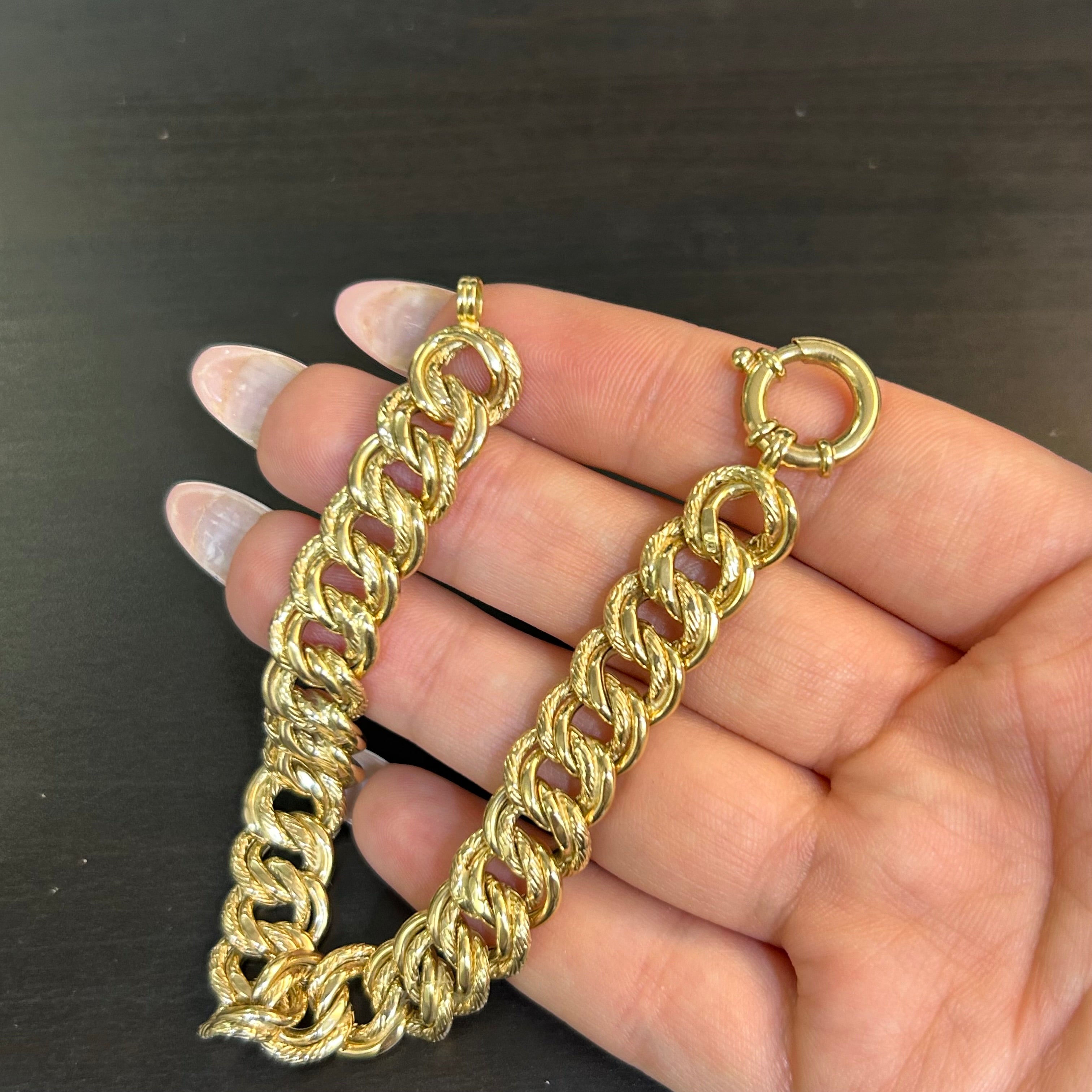 14K Yellow Gold 22mm Textured  Curb Link Bracelet 7.25”