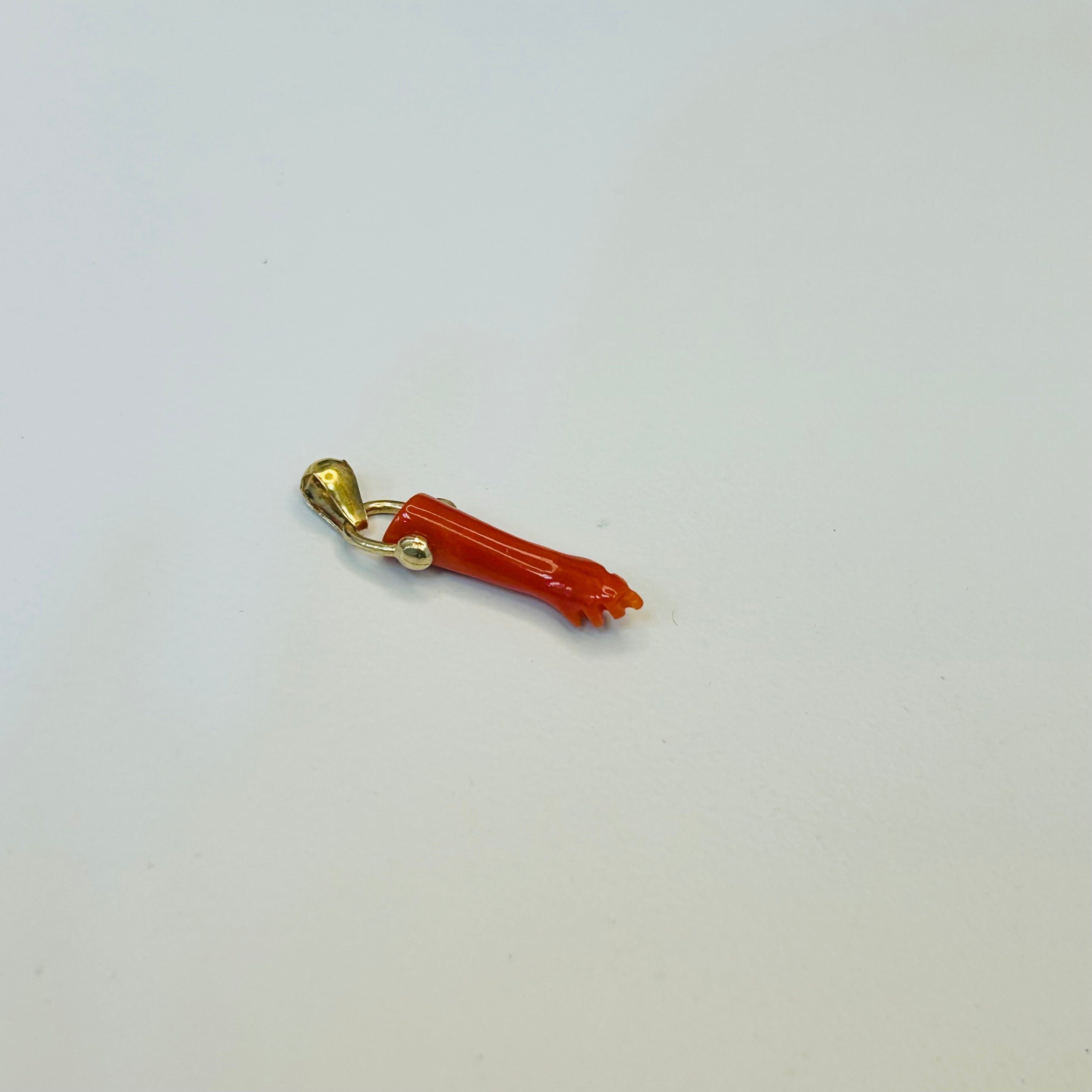 14k Yellow Gold Coral Vintage Figa Pendant Charm