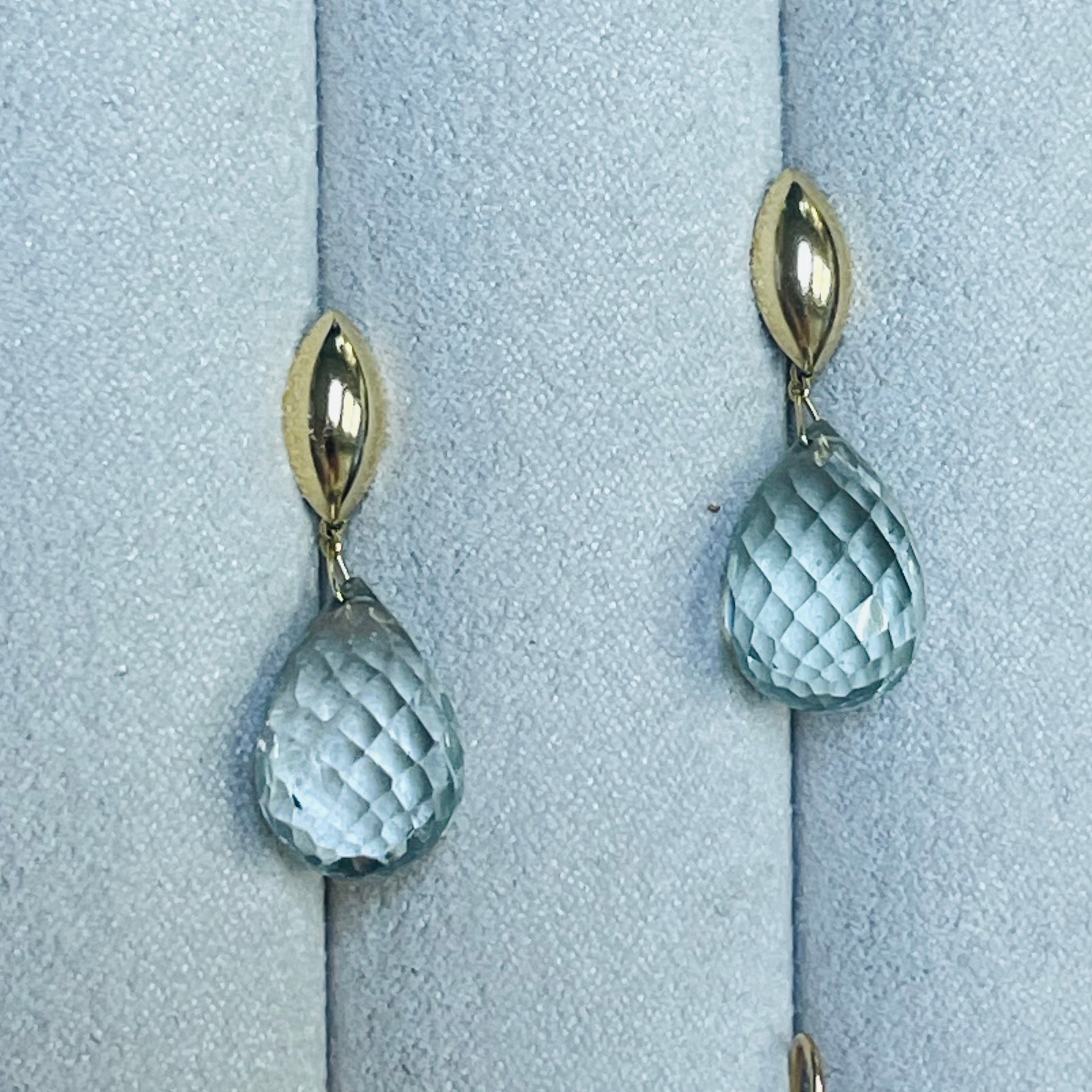 Green Amethyst Briolette 14K Yellow Gold Drop Earrings