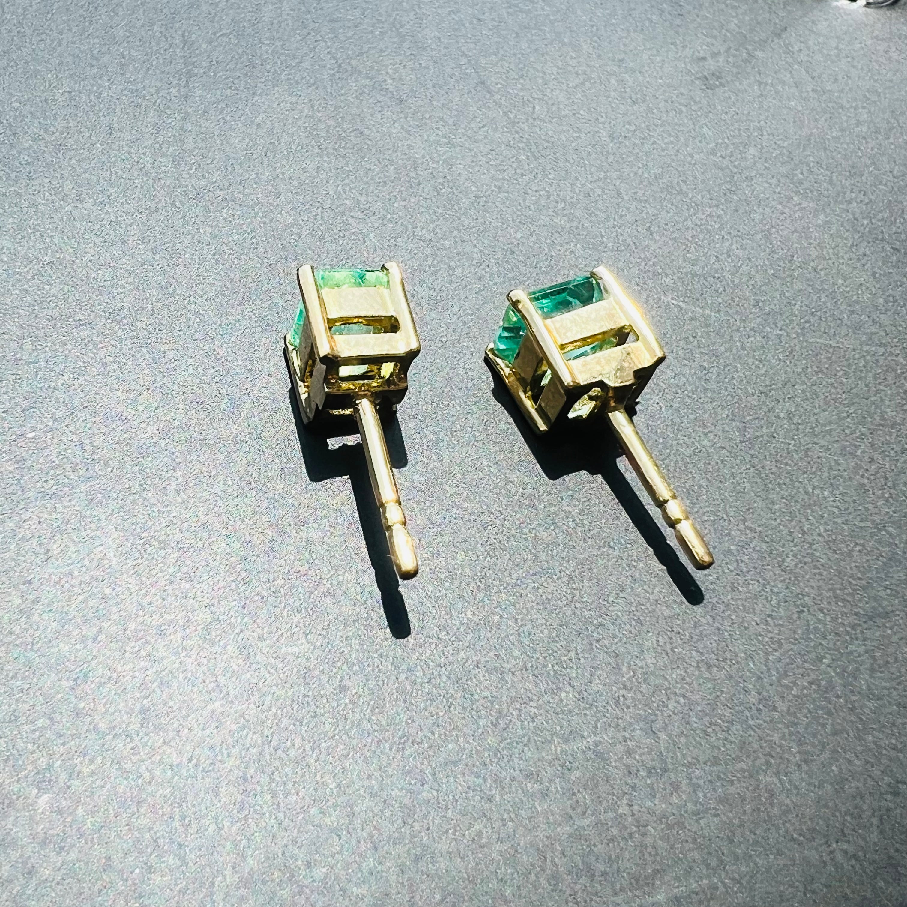 Colombian Emerald 14K Yellow Gold Stud Earrings