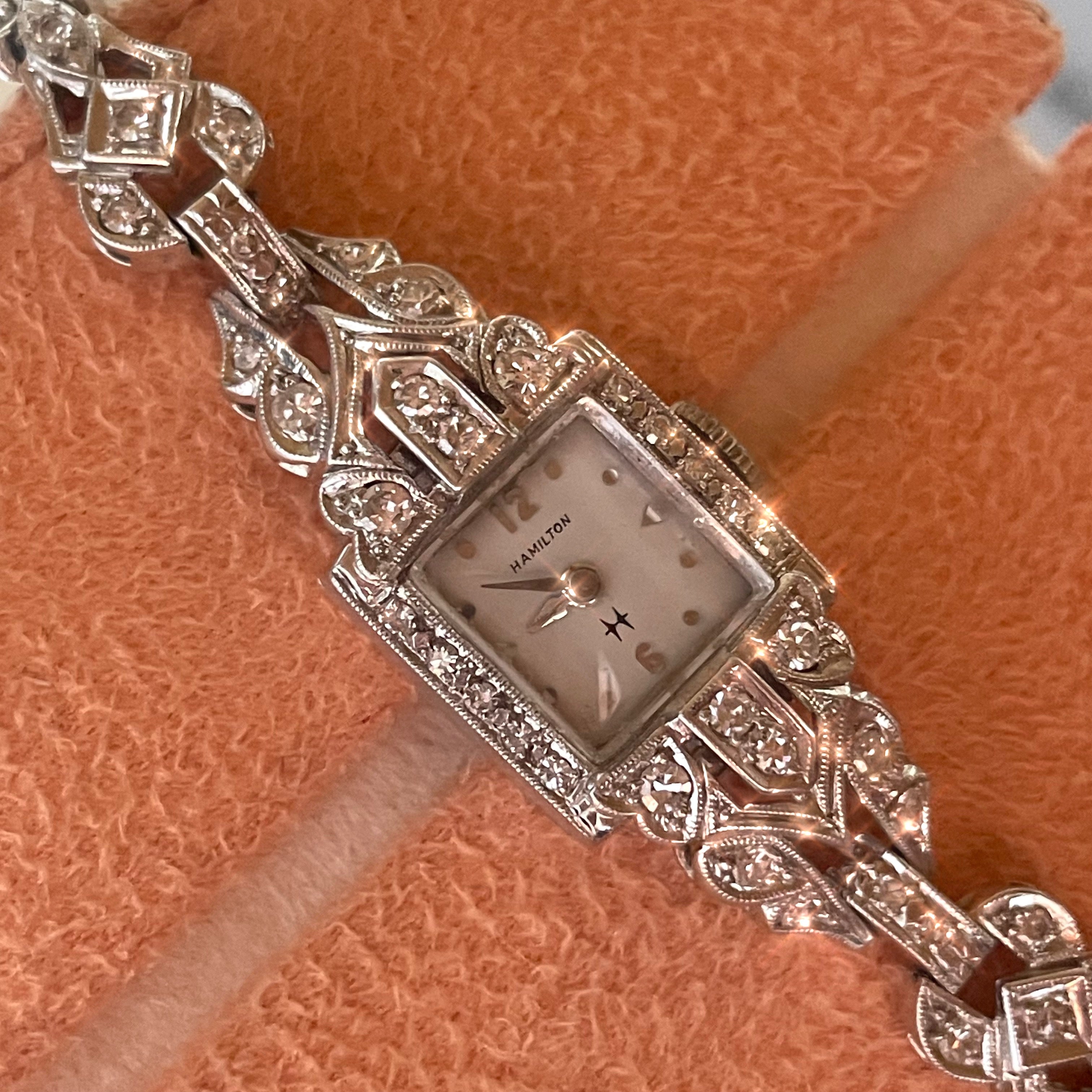 Ladies Platinum Antique Hamilton Diamond Wristwatch