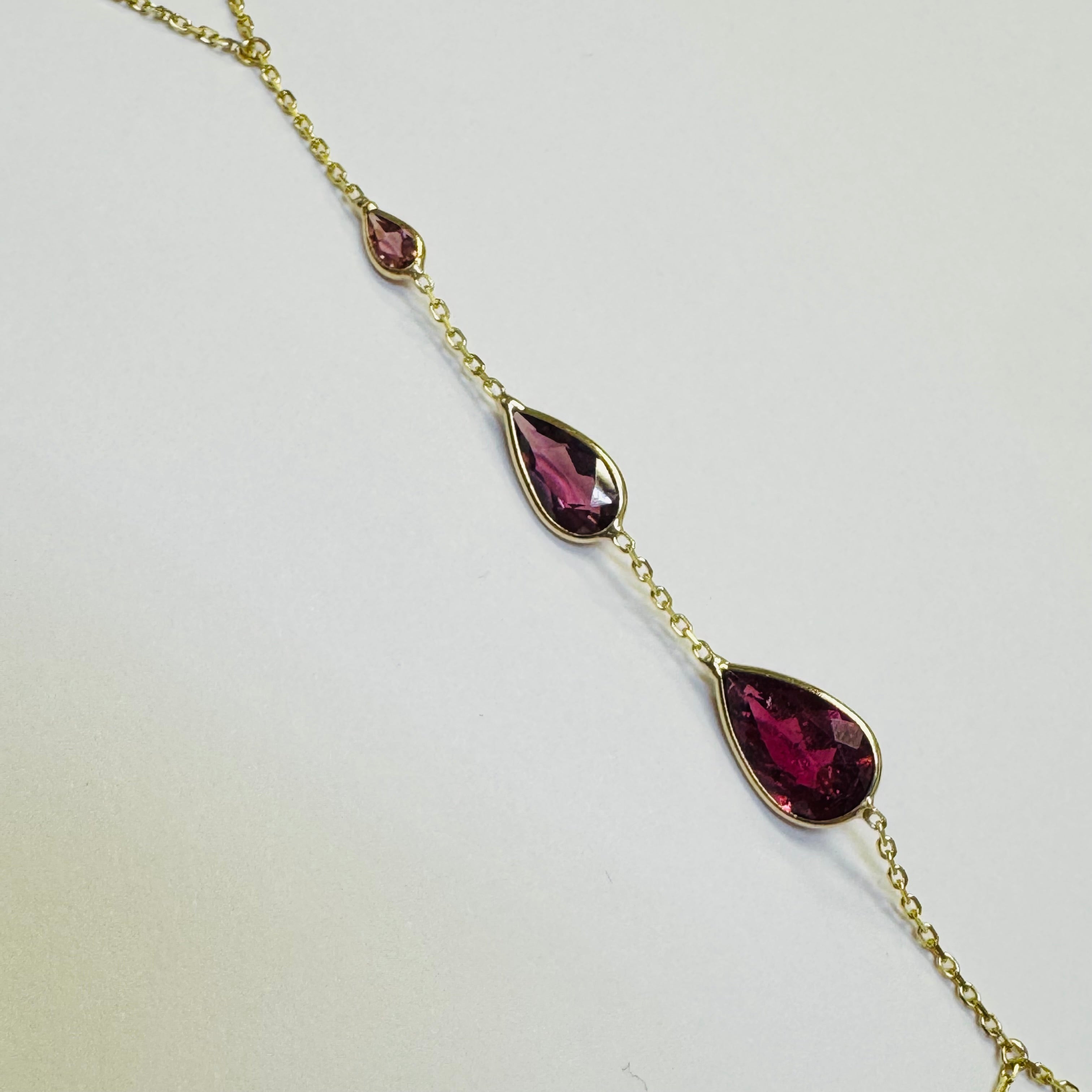 14K Yellow Gold Multi Ombre Pink  Tourmaline Handchain