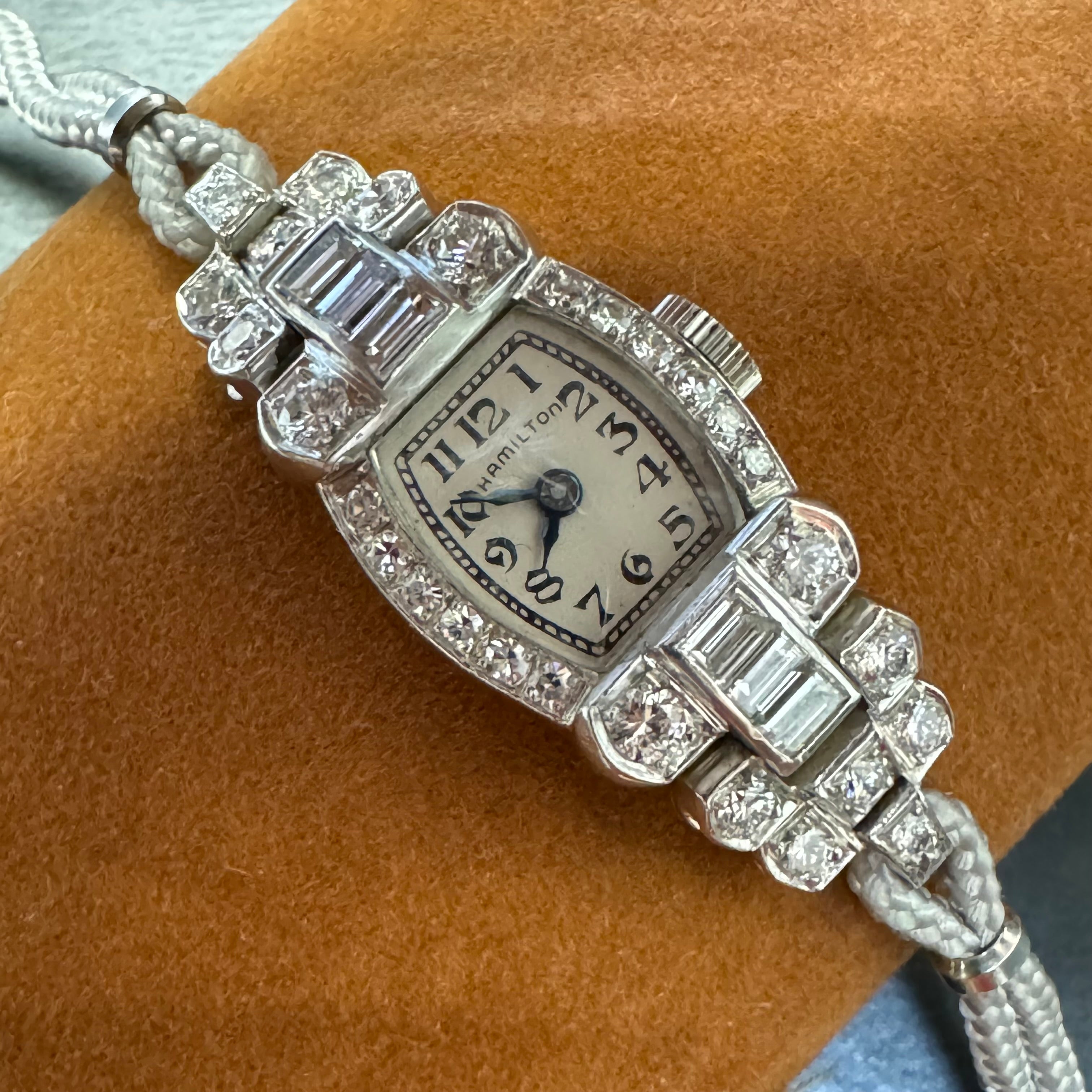 14mm Ladies 1CTW VVS Diamond Hamilton Art Deco Antique Cocktail Platinum Watch