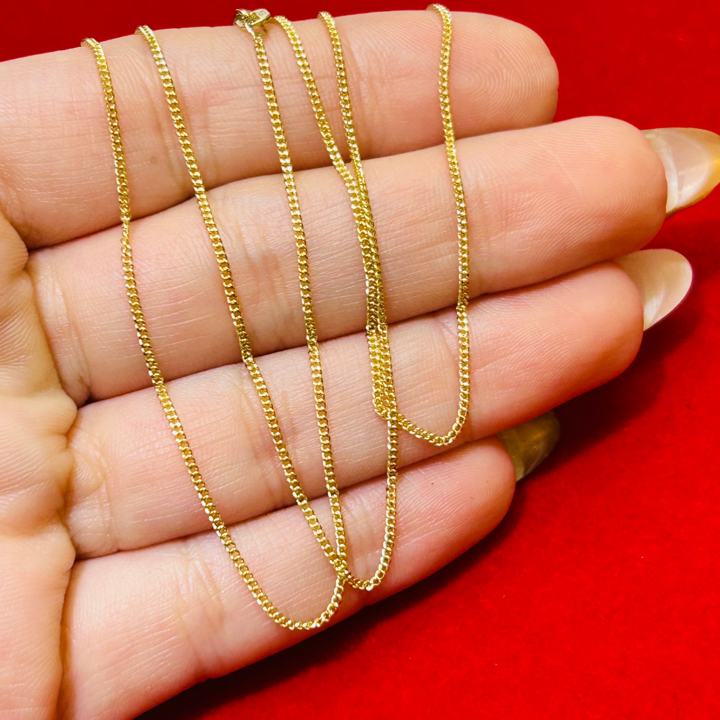 14K Solid Yellow Gold Cuban Link Necklace Chain 1.1mm